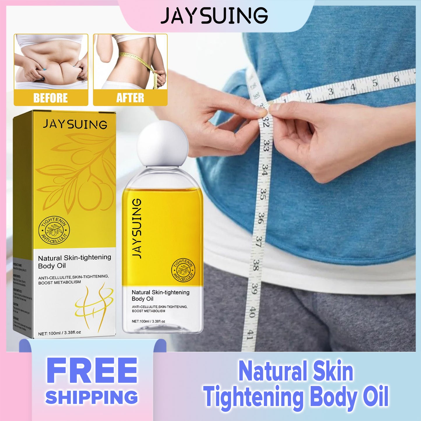 Jaysuing Natural Skin Tightening Body Oil Firming Lifting Belly Thigh Body Fat Burning Anti Cellulite Massage Oil Slimming Products(100ml)