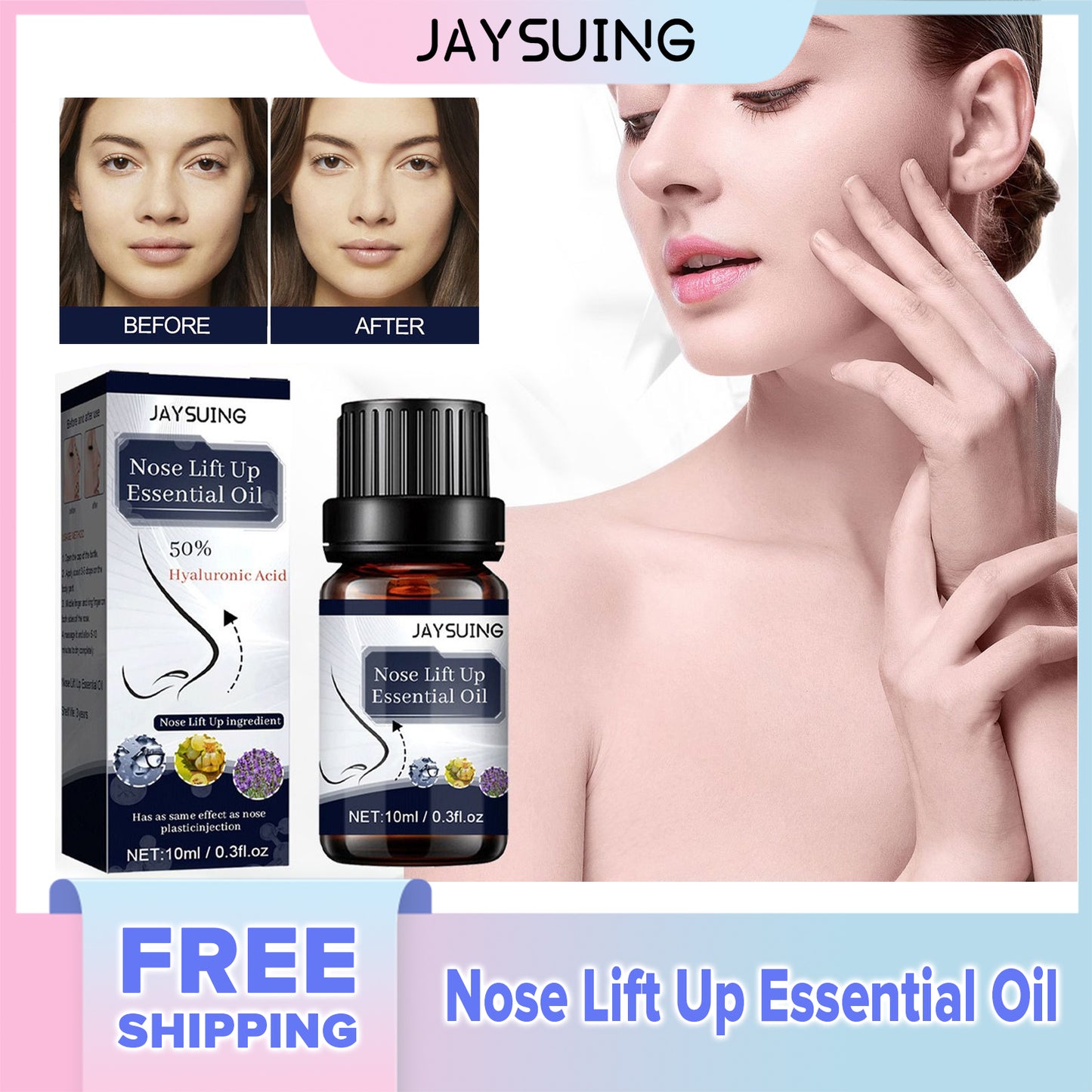 Jaysuing Nose Lift Up Essential Oil Nose Shaping Essence Nose Heighten Rhinoplasty Nasal Bone Remodeling Serum(10ml)