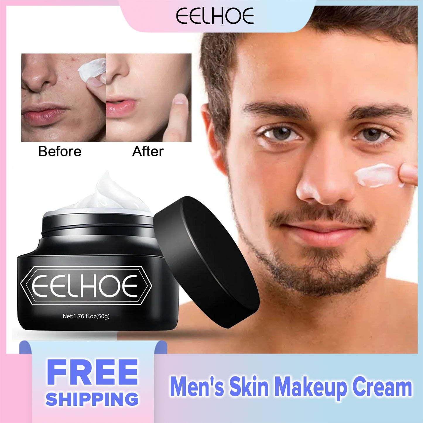 EELHOE Men's Skin Makeup Cream Refreshing And Non Greasy Concealer Acne Mask Skin Brightening Invisible Pore Sloth Cream（50g)
