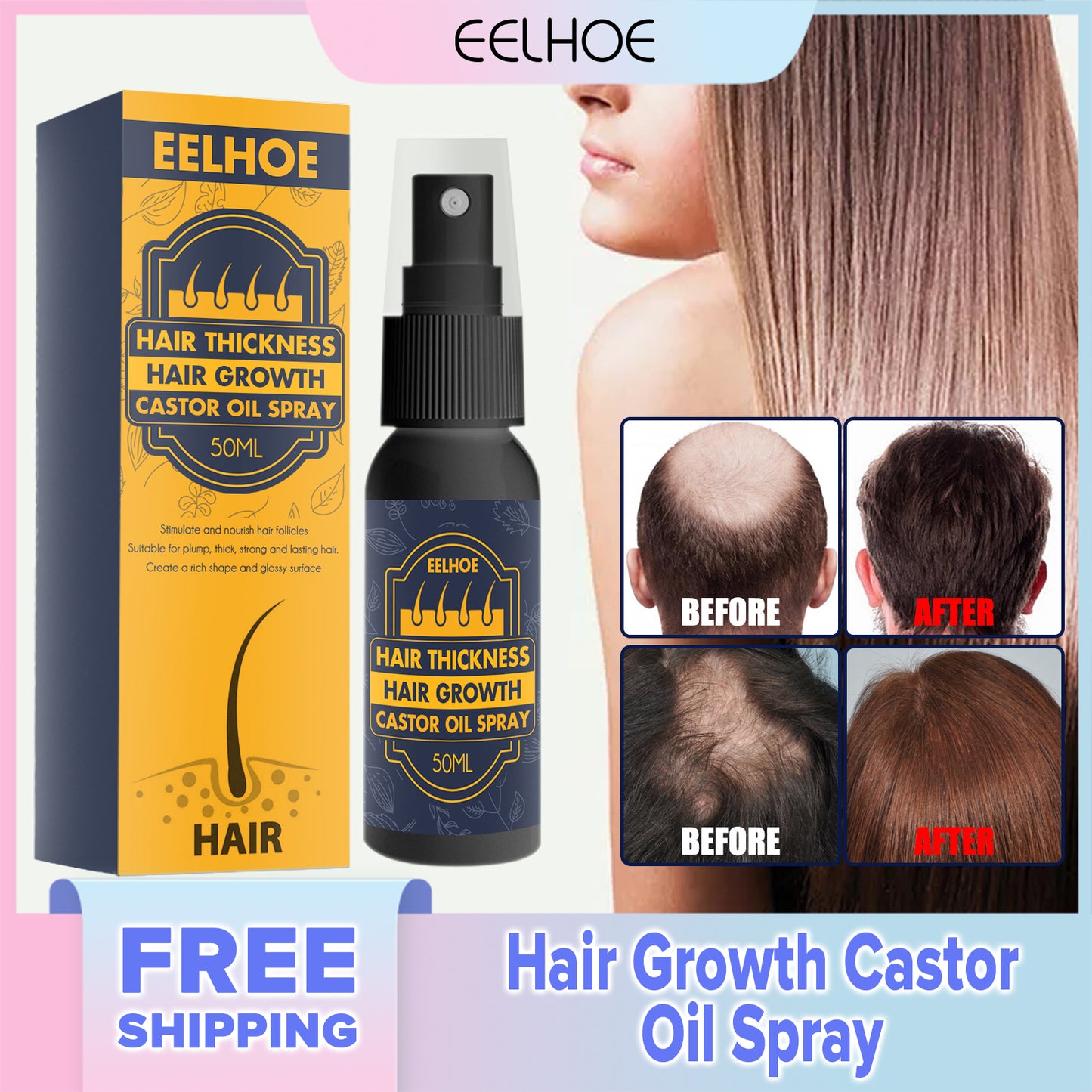 EELHOE Hair Nourishing Spray Nourishes Hair Follicle Castor Oil Hair