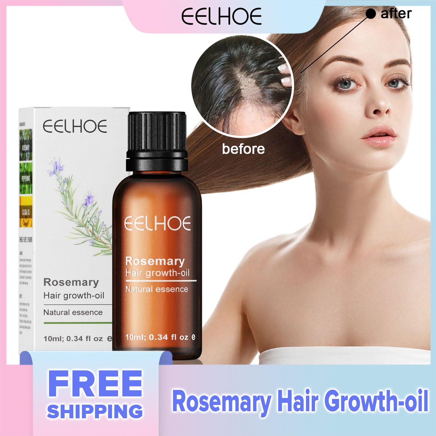 EELHOE Rosemary Essential Oil for Hair Pure and Natural Essential Oil for Hair Growth Hair Enhanced Shine and Dry Scalp Care(10ml)