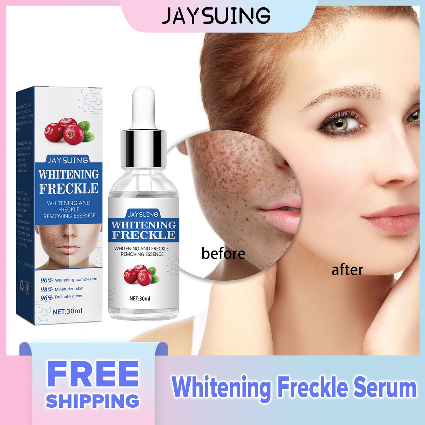 Jaysuing Whitening Freckle Serum Remove Fade Dark Acne Spots Shrink Pores Moisturizing Brighten Anti-Aging Lightening Skin Care(30ml)