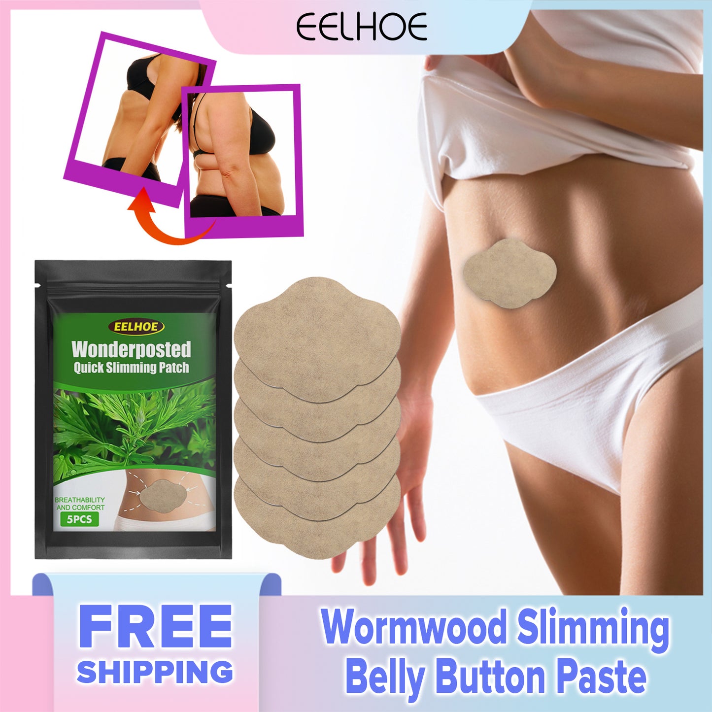 EELHOE Belly Slimming Patch Natural Plant Abdomen Navel Patch for Shaping Waist Abdomen & Buttock(5pcs)