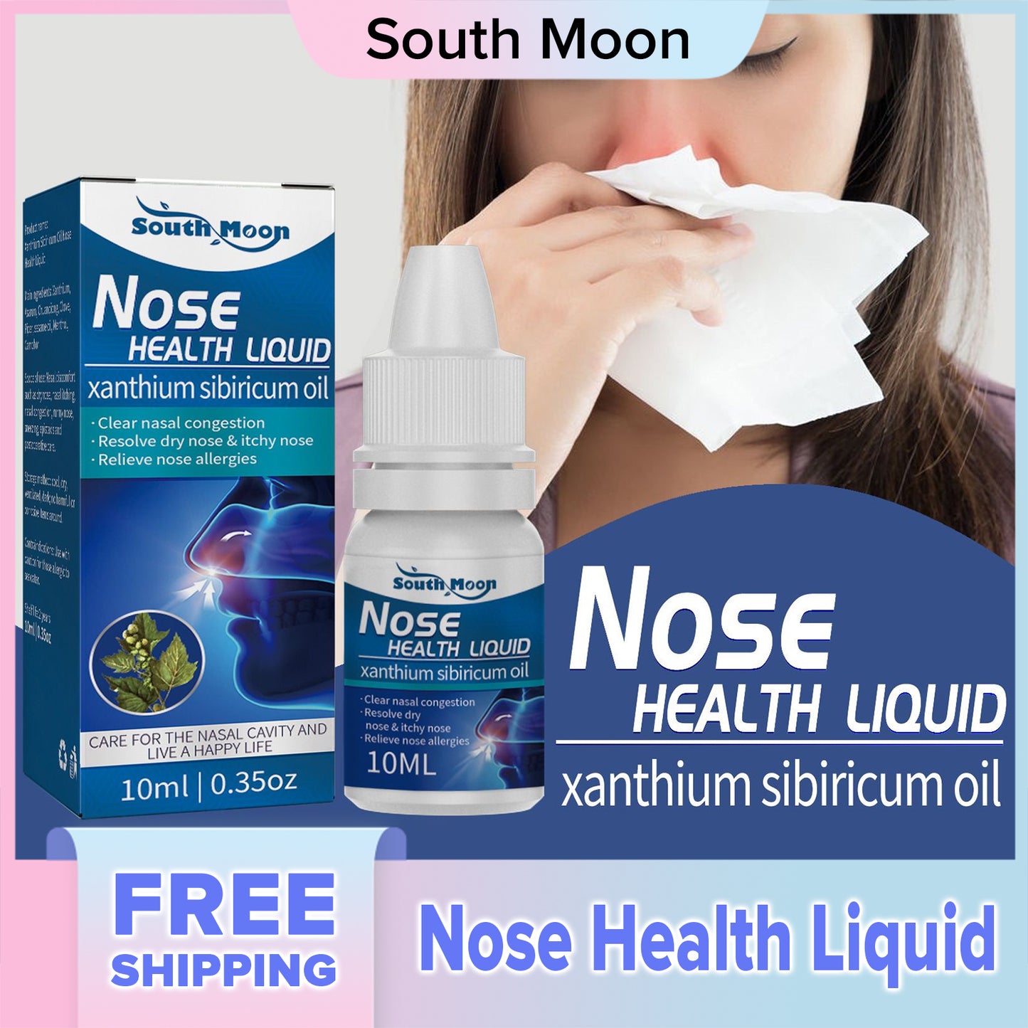 South Moon Nose Health Liquid Relief Nasal Allergy Dry Itchy Sneezing Clear Nasal Congestion Rhinitis Sinusitis Treatment Nourish Nose Care(10ml)