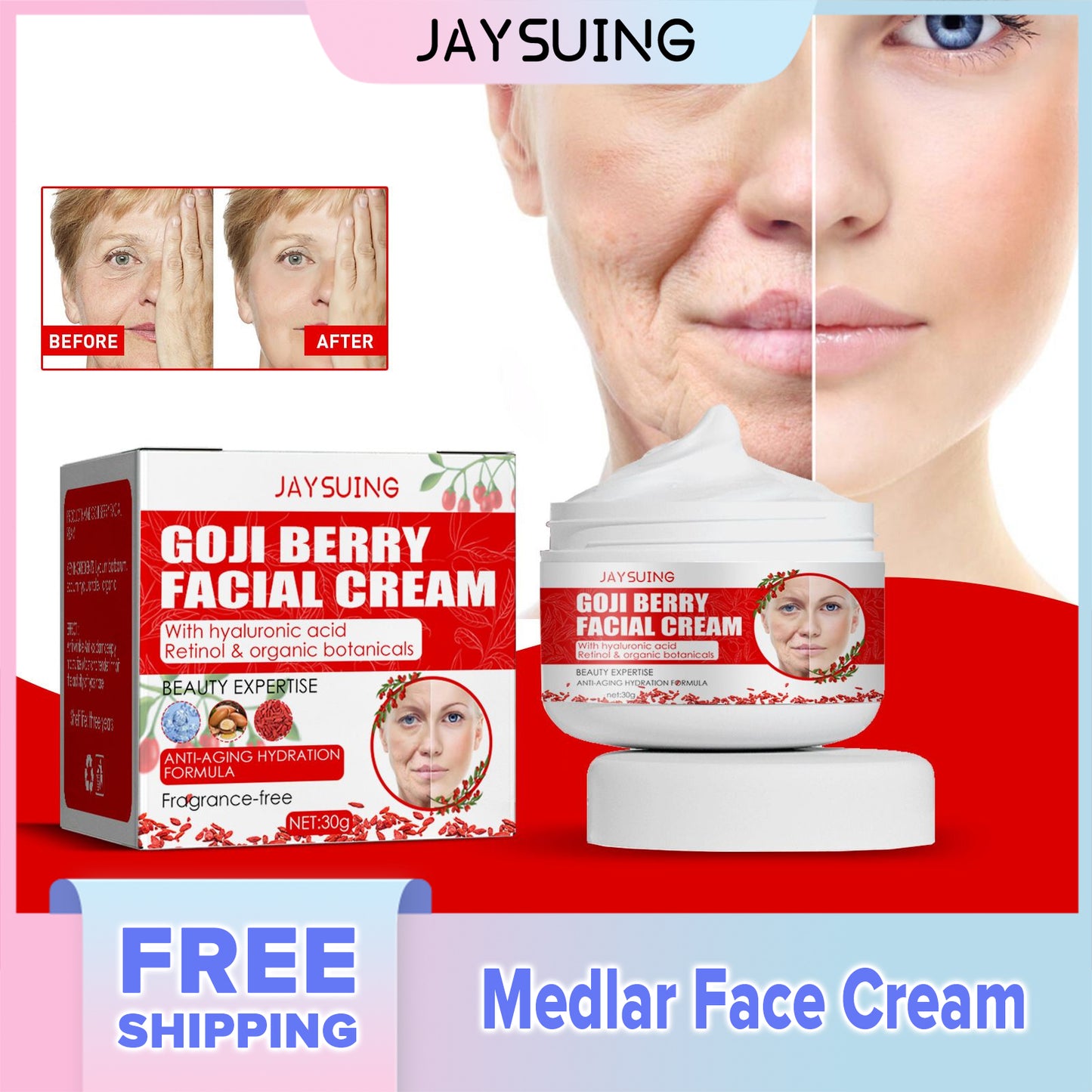 Jaysuing Medlar Face Cream Anti Wrinkle, Moisturizing, Tightening, Contour Thinning, Decree Wrinkles, Lifting And Firming The Face (30g)
