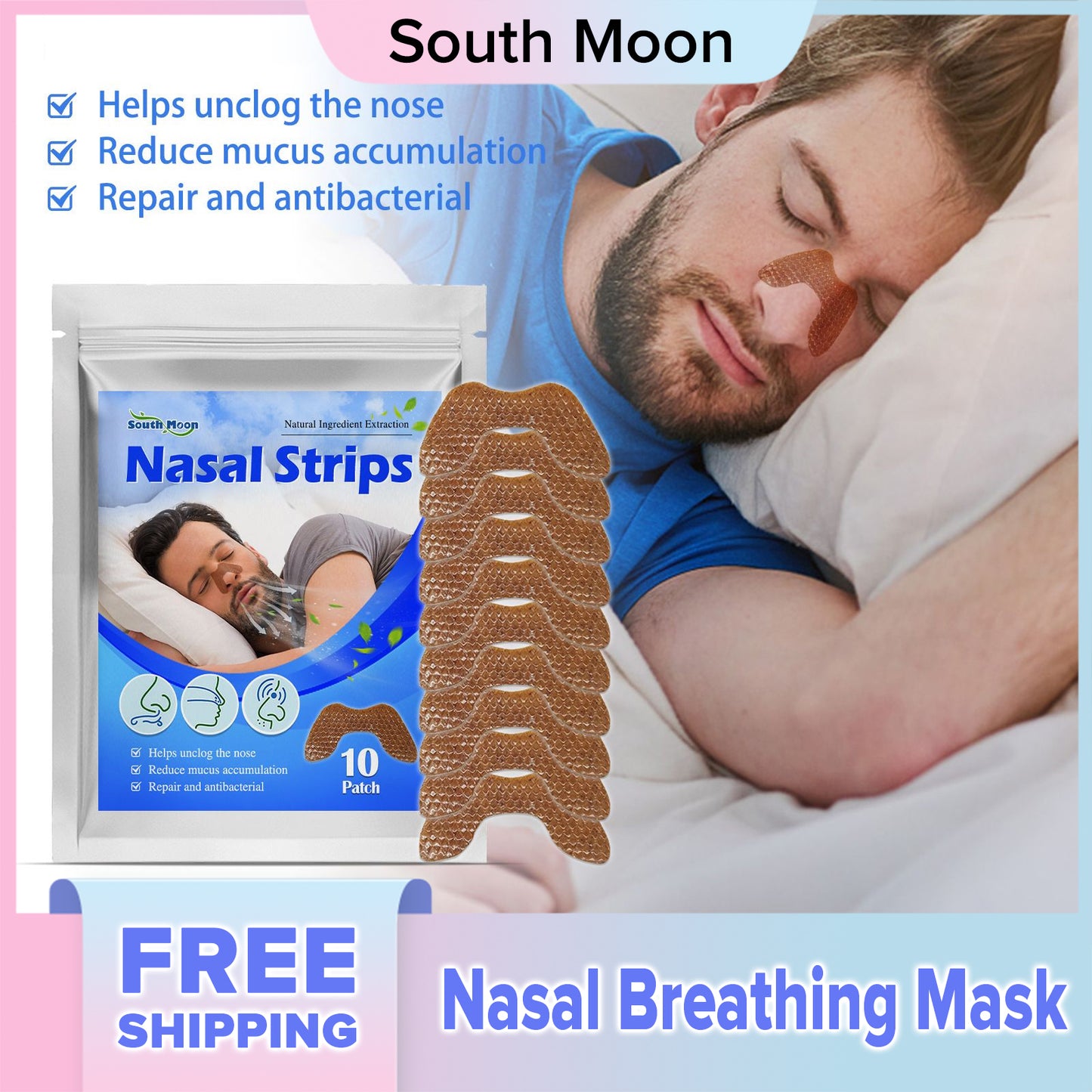 South Moon Nasal Breathing Mask For Physical Expansion Of Noses, Stasis Of Nasal Muzzle, Obstruction Of Breathing, Snoring Stopping, And Cooling Nose Mask (10pcs)