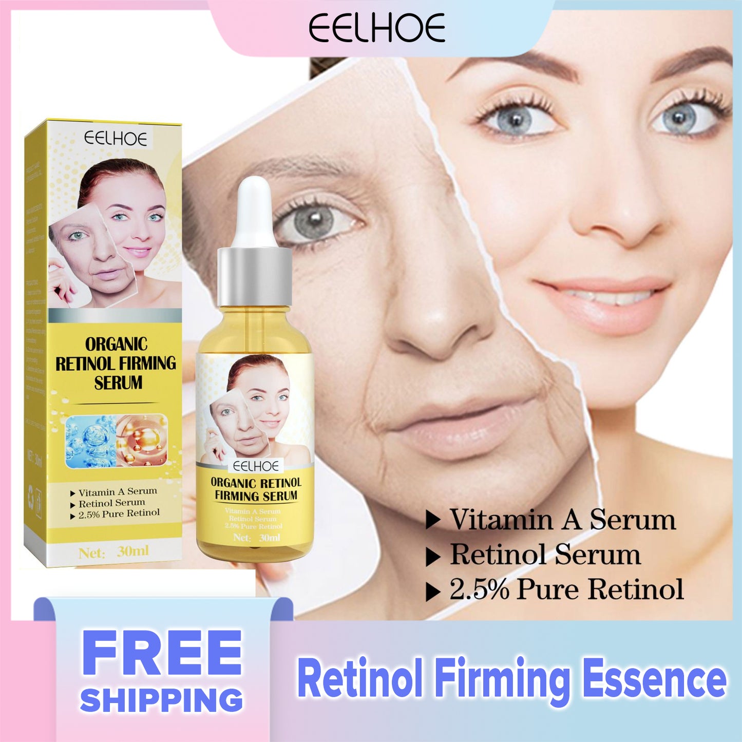 EELHOE Retinol Firming Essence Facial Lifting, Firming, Moisturizing, Weakening, Fine Lines Moisturizing Skin Essence (30ml)