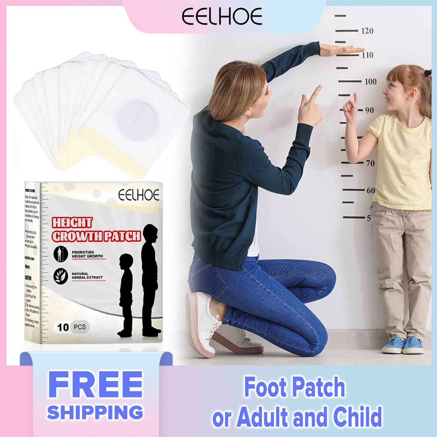 EELHOE Foot Patch for Adult and Child Height Enhancer Treatment Grow Stimulates Bone (10PCS)
