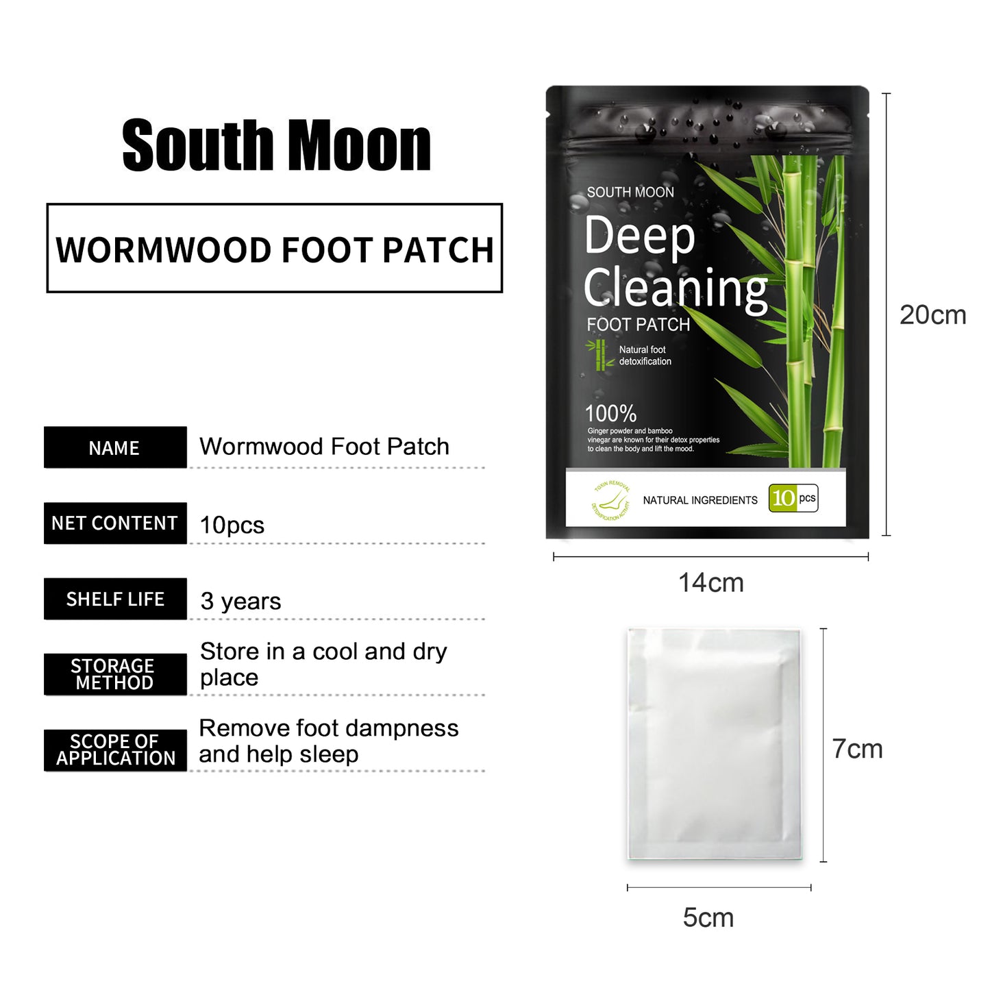 South Moon Wormwood Foot Patch Detoxification Wet Feet Massage Promote Sleep Detox Foot Patch Feet Health Care(10pcs)
