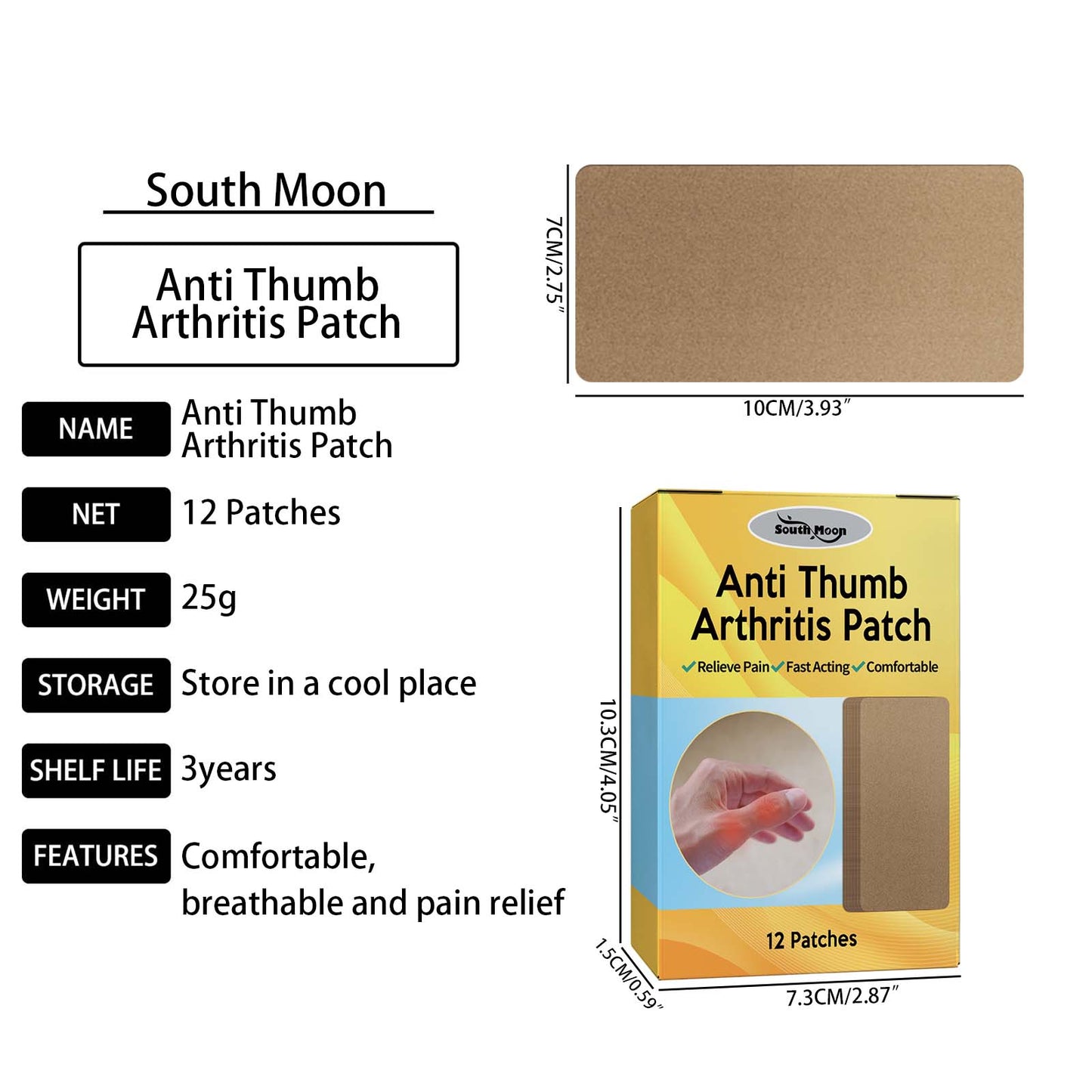 South Moon Arthritis Patch Tendon Sheath Treatment Hand Wrist Thumb Finger Pain Relief Plaster Rheumatoid Joint Pain Care Patch(12pcs)