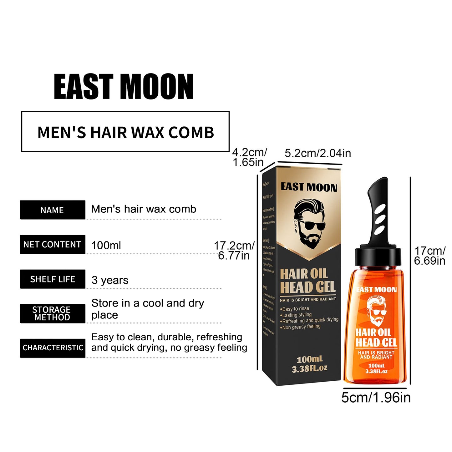 East Moon Professional 2-in-1 Hair Wax Gel With Comb Long-lasting Fluffy Hair Pomade Wax Mud Men Hair Cream Salon Styling Gel Tool(100ml)