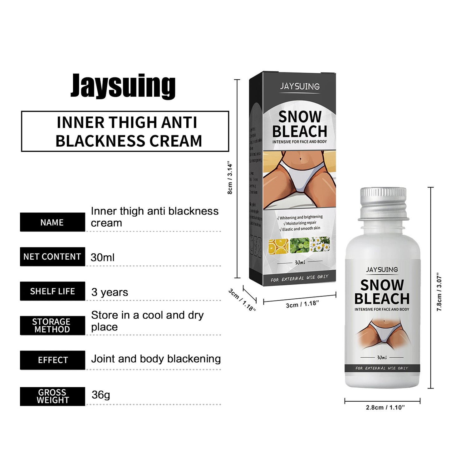 Jaysuing Body Whitening Cream Private Parts Dark Underarm Bleaching Moisturizer Remove Melanin Neck Knees Elbow Brighten Lotion(30ml)