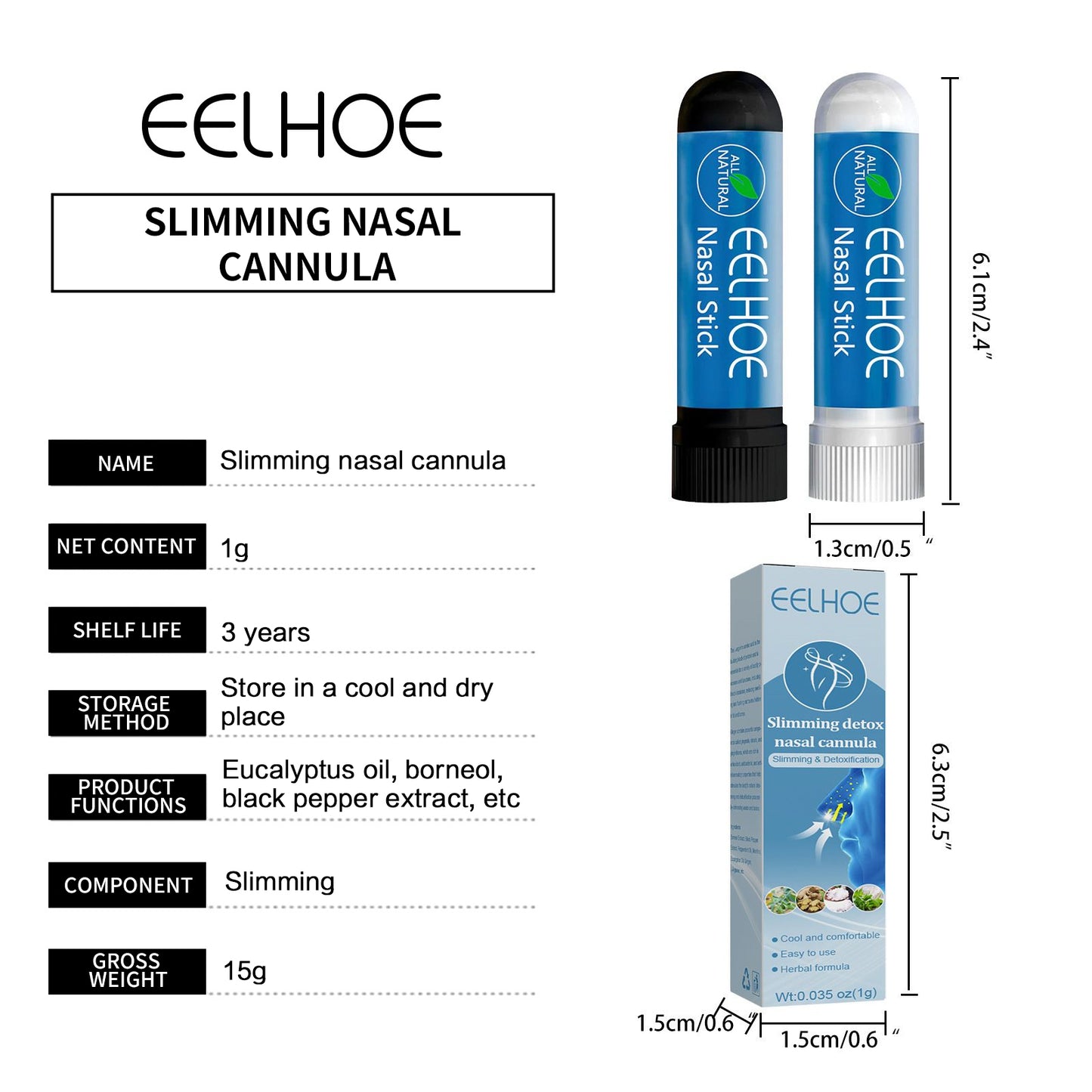 EELHOE Slimming Detox Nasal Cannula Stick Nose Inhaler Cream Refreshing Cool Body Sculpting Tighten Thigh Muscles Herbal Essential Oil