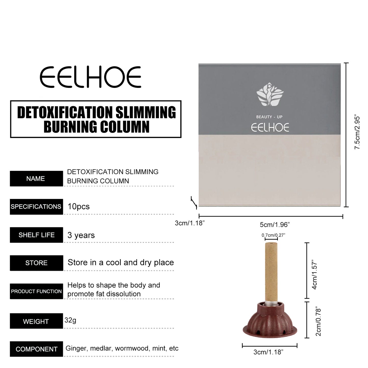 EELHOE Detox Slimming Burning Column Moxibustion Wormwood Weight Loss Fat Burning Lifting Firming Lose Skin Body Sculpting(10pcs)