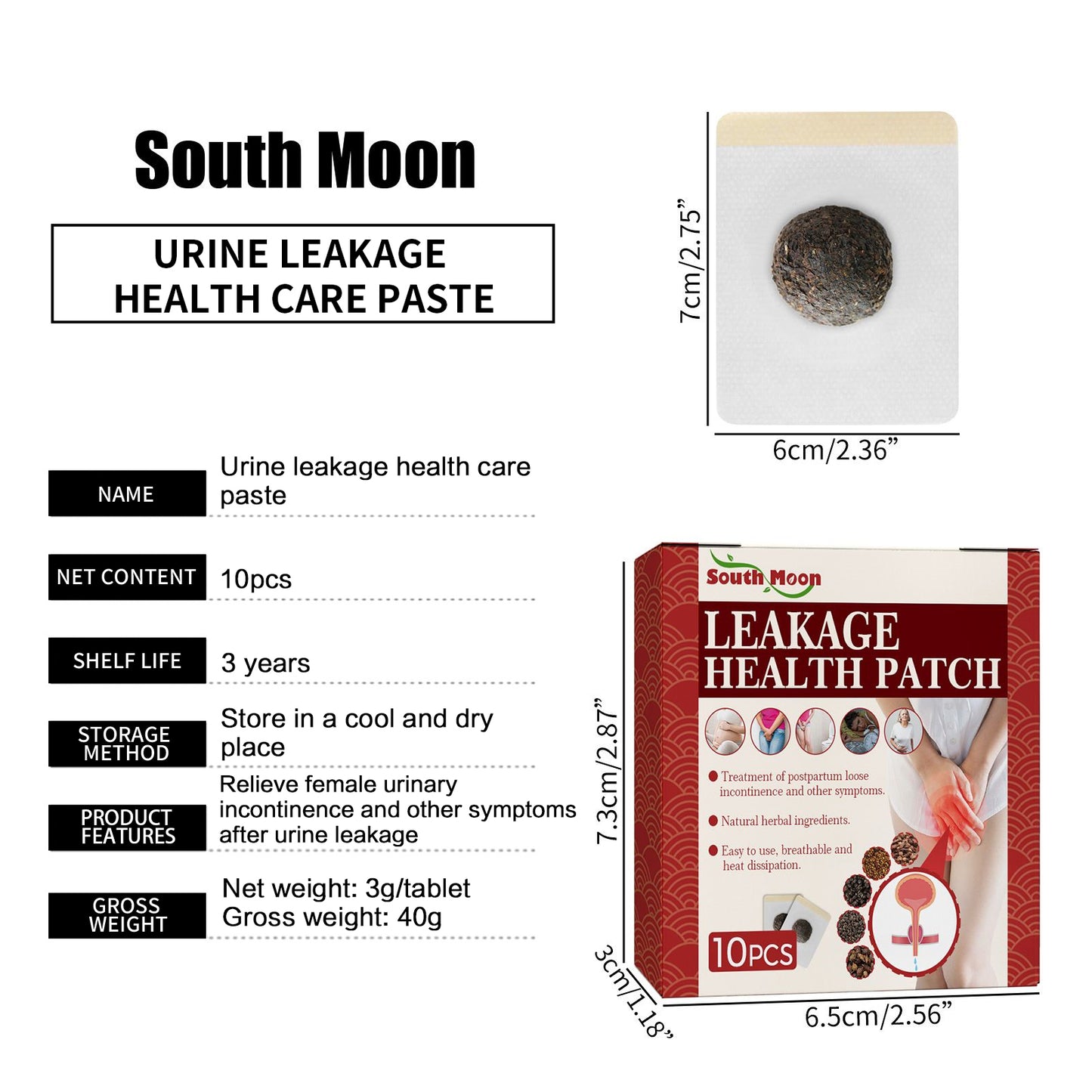 South Moon Leakage Urine Patch Frequent Urination Painful Urgency Plaster Female Postpartum Urine Incontinence Treatment Patches(10pcs)