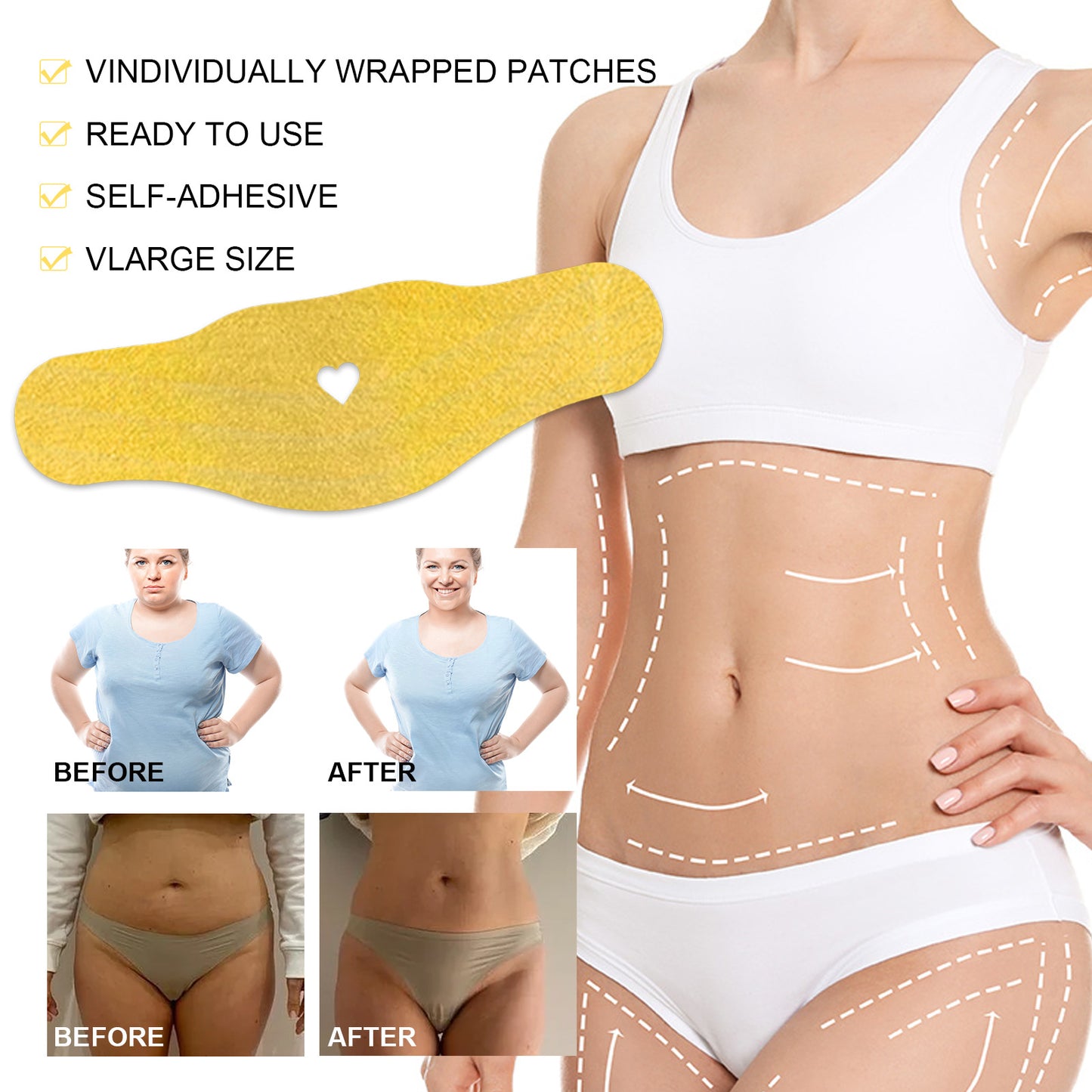 EELHOE Body Shaping, Tight Fitting, Slimming, Slimming, Lazy Person With Large Belly And Arms, Bowing To Meat Belly Button Patch(4pcs)