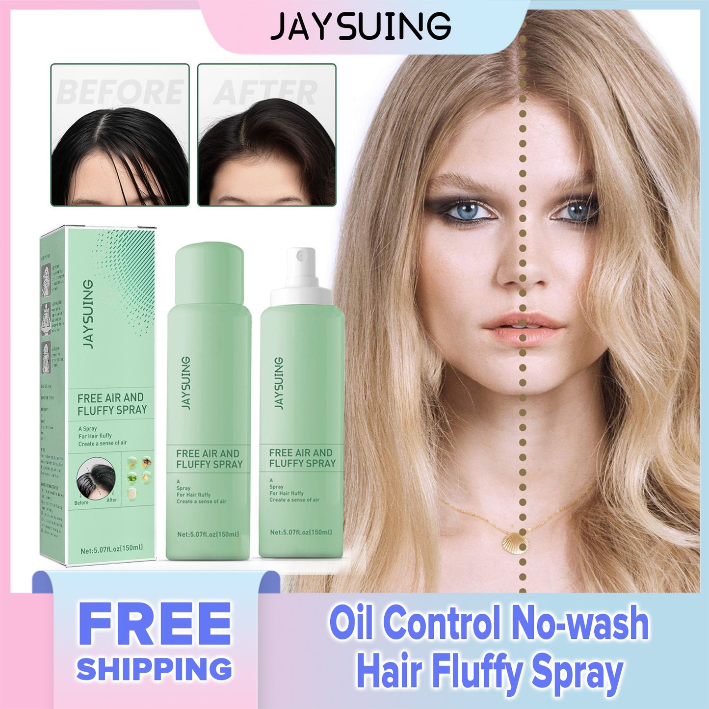 Jaysuing Oil Control No-wash Hair Fluffy Spray Leave-in Dry Lift Hairspray Powder Hair Oil-control Shampoo Spray(150ml)