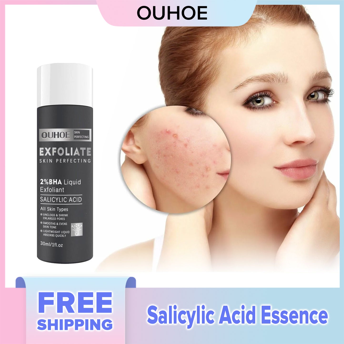 OUHOE Salicylic Acid Essence Original Solution Repairing Skin Acne, Acne, Fine Pore, Skin Care And Rejuvenation Essence (30ml)