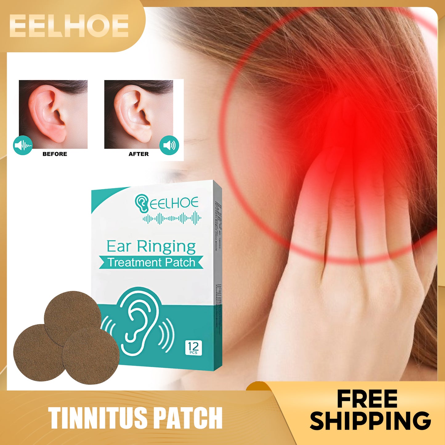 EELHOE Tinnitus Relief Patches All Natural and Boost Blood Circulation (24 Pcs)