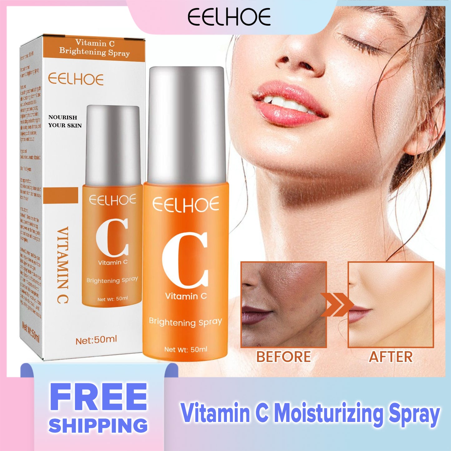 EELHOE Vitamin C Moisturizing Spray Hydrating Moisturizing Skin Lightening Acne Blemish Rejuvenating Whitening Spray(50ml)