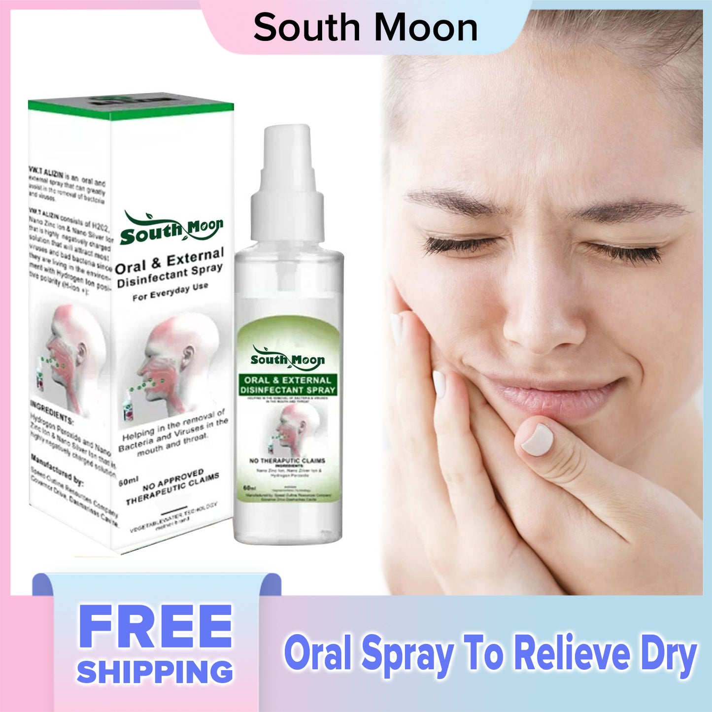 South Moon Oral Spray To Relieve Dry, Itchy And Uncomfortable Mouth, Gum Repair, Bad Breath And Breath Freshener (60ml)