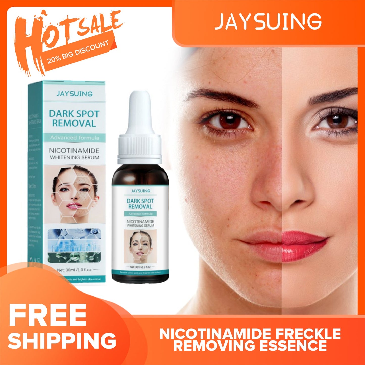 Jaysueing Nicotinamide Spot Removal Serum Hydrating, brightening and Improving Face Serum Melanin Removal Serum(30ml）