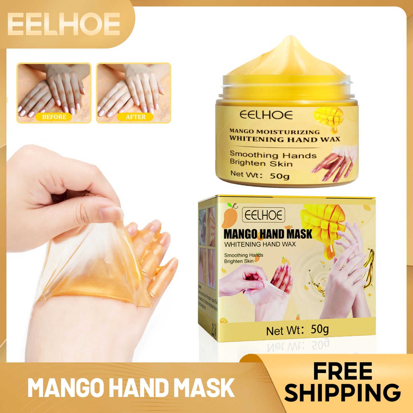 EELHOE 50g Mango Hand Mask for Hand Whitening Moisturizing Exfoliating Hand Treatment