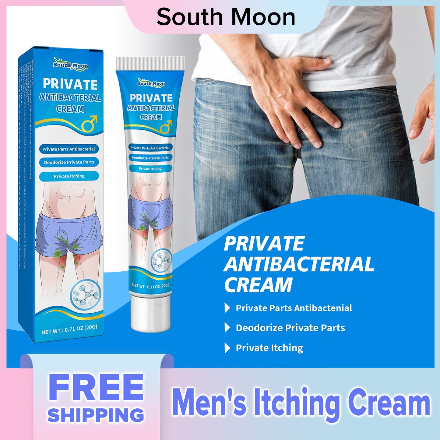 South Moon Men's Itching Cream For Private Itching, Dry Itching, Refreshing And Gentle External Use Apply Skin Care Cream(20g)
