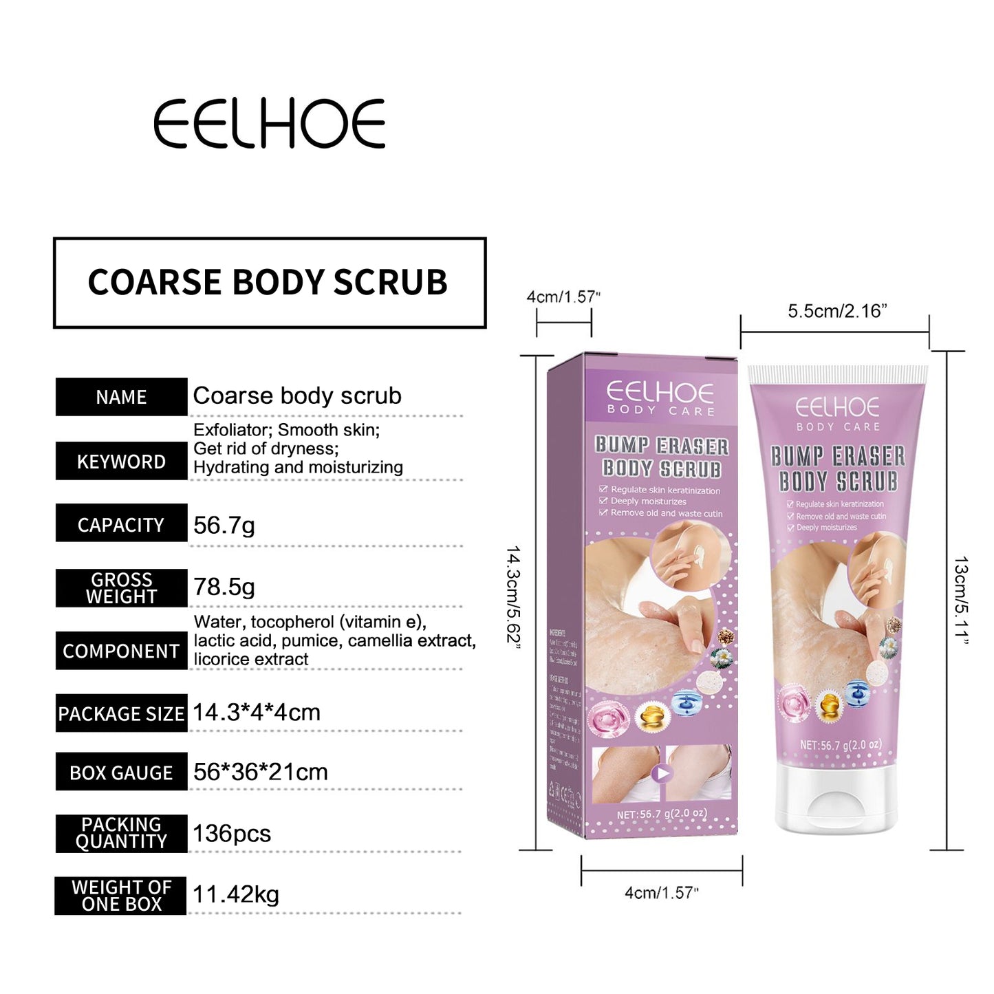 EELHOE Body Scrub Cream Exfoliating Remover Cream Skin Whitening Smoothing Moisturizing Scrub Dead Skin Remove Body Care