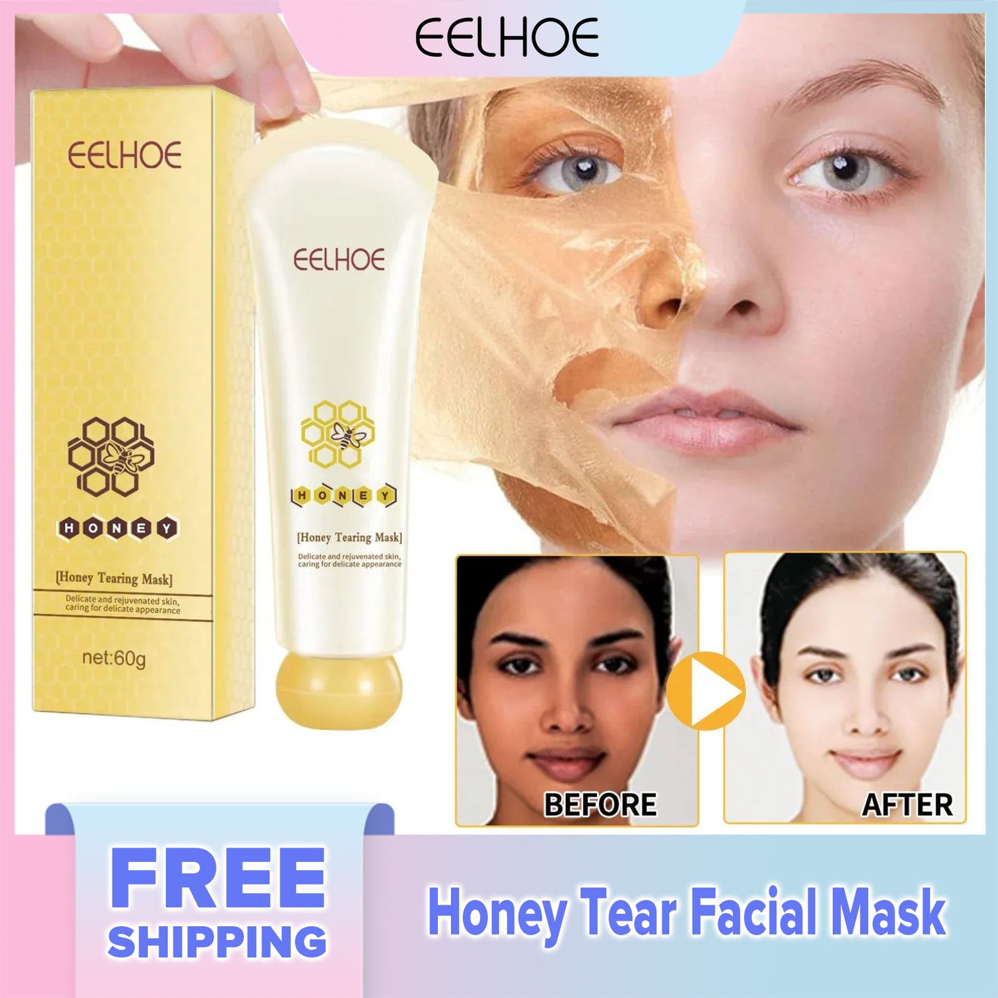 EELHOE Honey Tear Facial Mask EELHOE Blackhead Remover Mask Bamboo Charcoal Against Black Dot Peel Off Deep Cleansing Skin Care Face Mask Beauty Tear Pull Black Mask