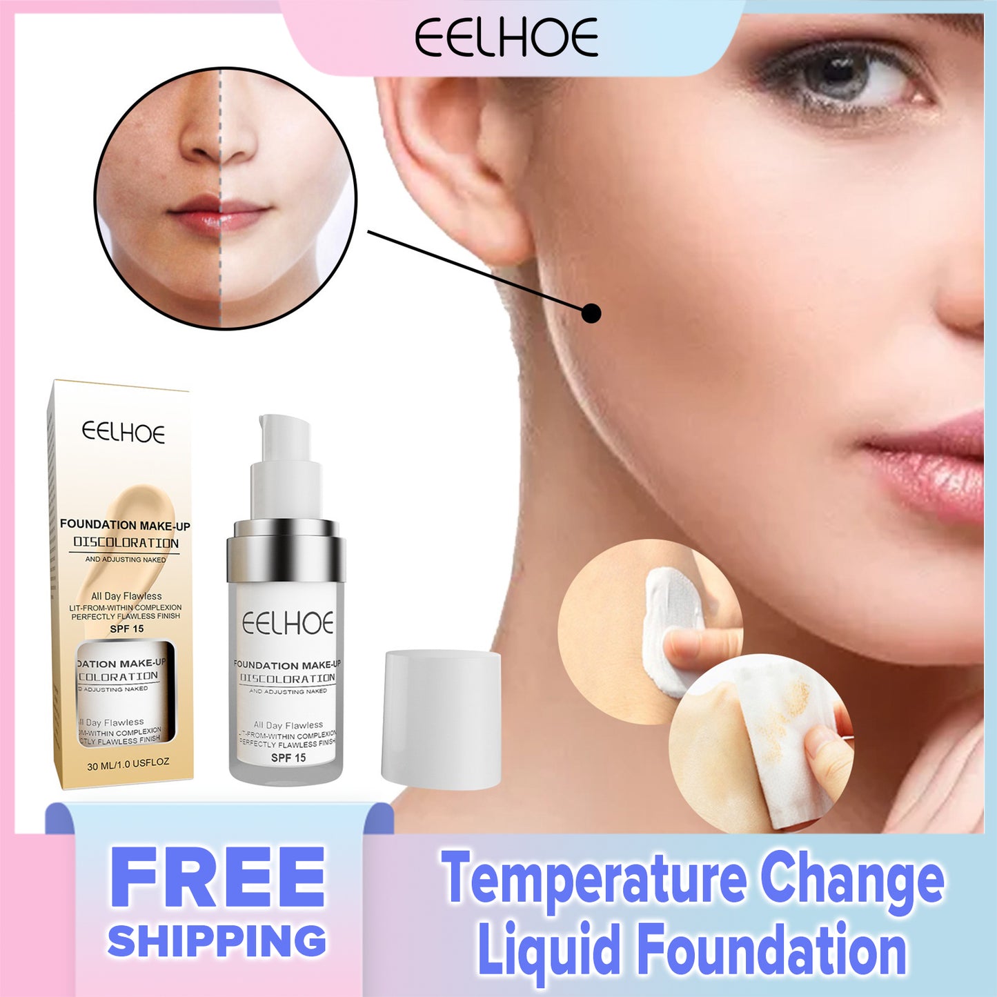 EELHOE 30ml Liquid Foundation For Facial Makeup Waterproof Concealer Brighten Skin