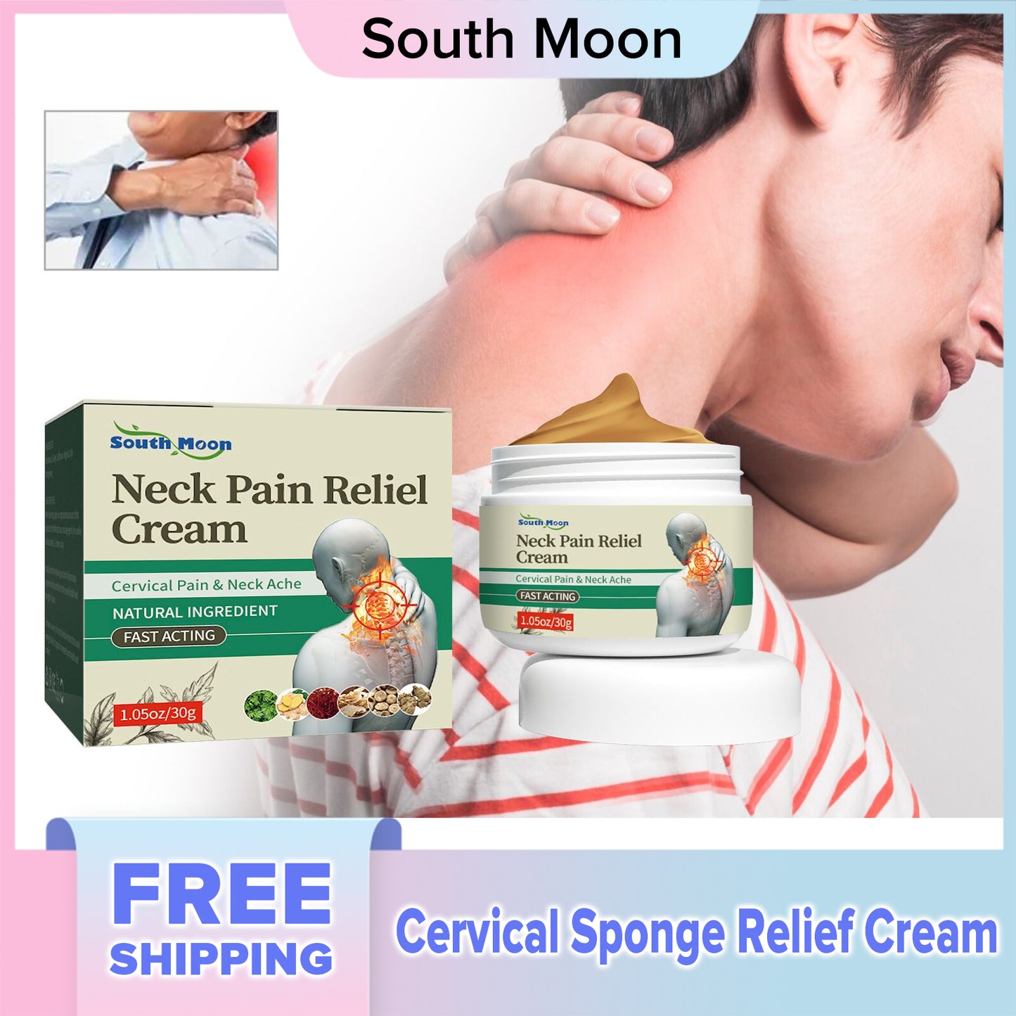 South Moon Cervical Sponge Relief Cream Relieving Lumbar Spine, Shoulder and Neck Strain, Pain, Relaxing Muscles and Activating Collateral Body Care Cream (30g)