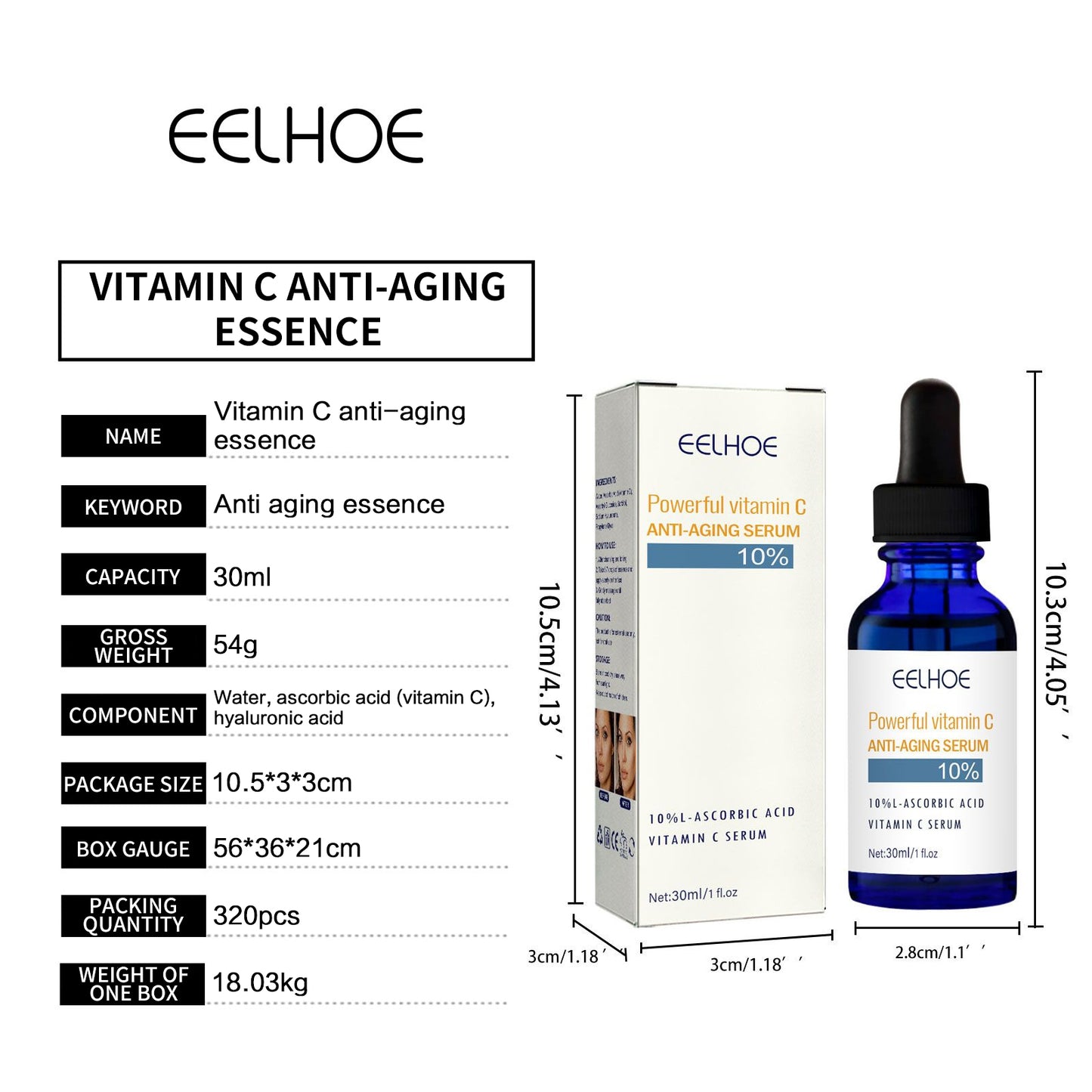 EELHOE Anti Aging Vitamin C Serum for Face Skin Purifying Essence Lifting Line Improve Roughness Antioxidant Wrinkle Removal Serum