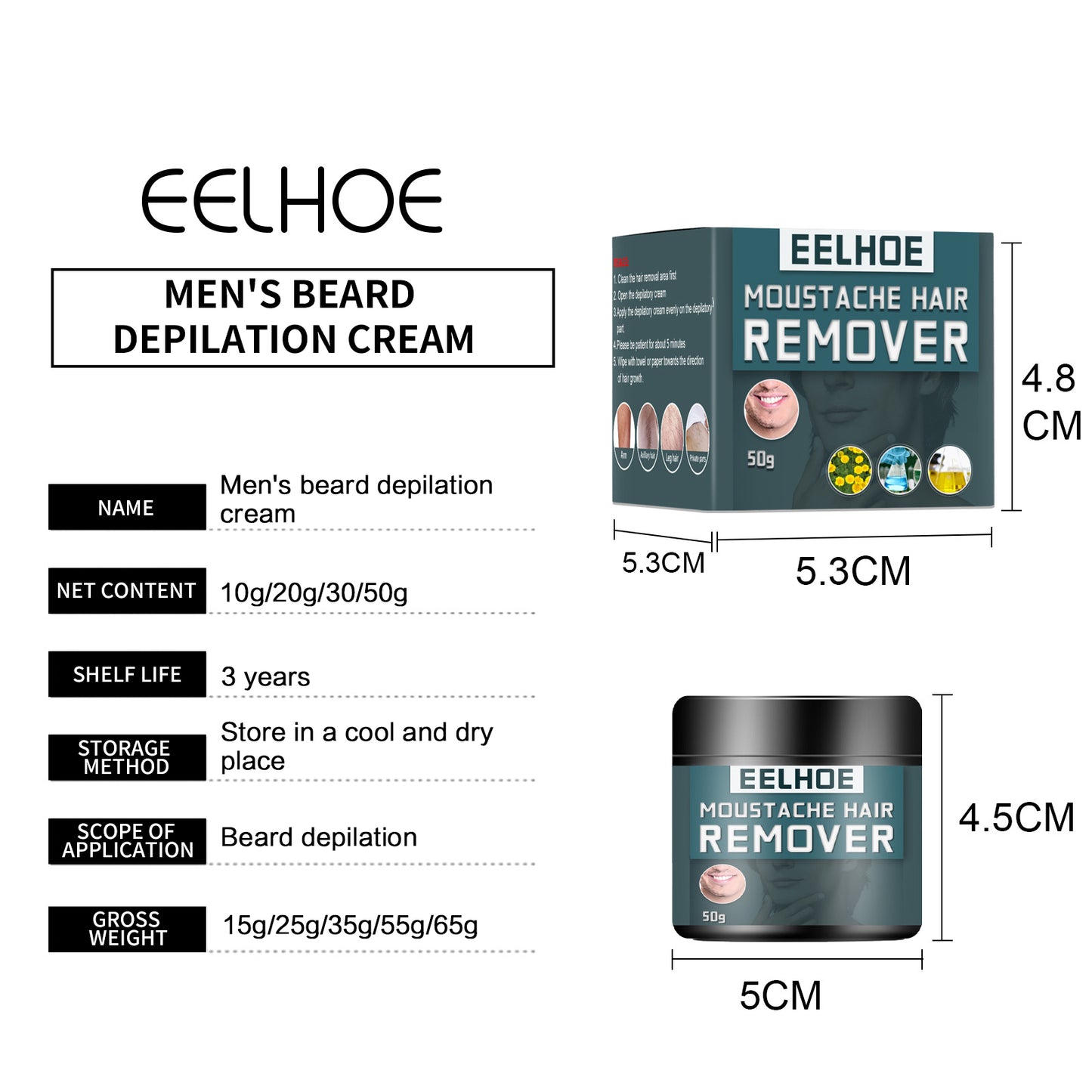 EELHOE Men's Hair Removal Cream Painless, Quick, Clean, Gentle and Non-irritating