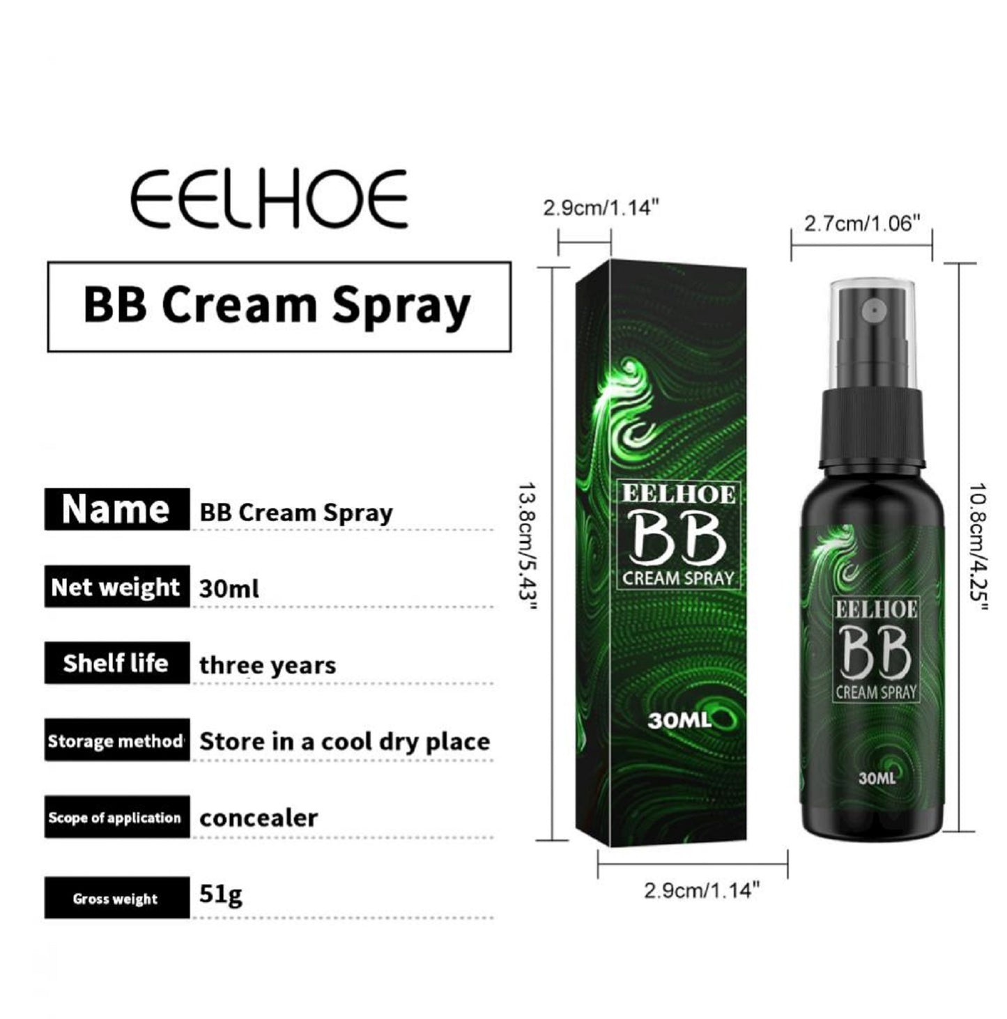 EELHOE 30ml BB Cream Spray for Facial Makeup Concealer Repair and Hydration