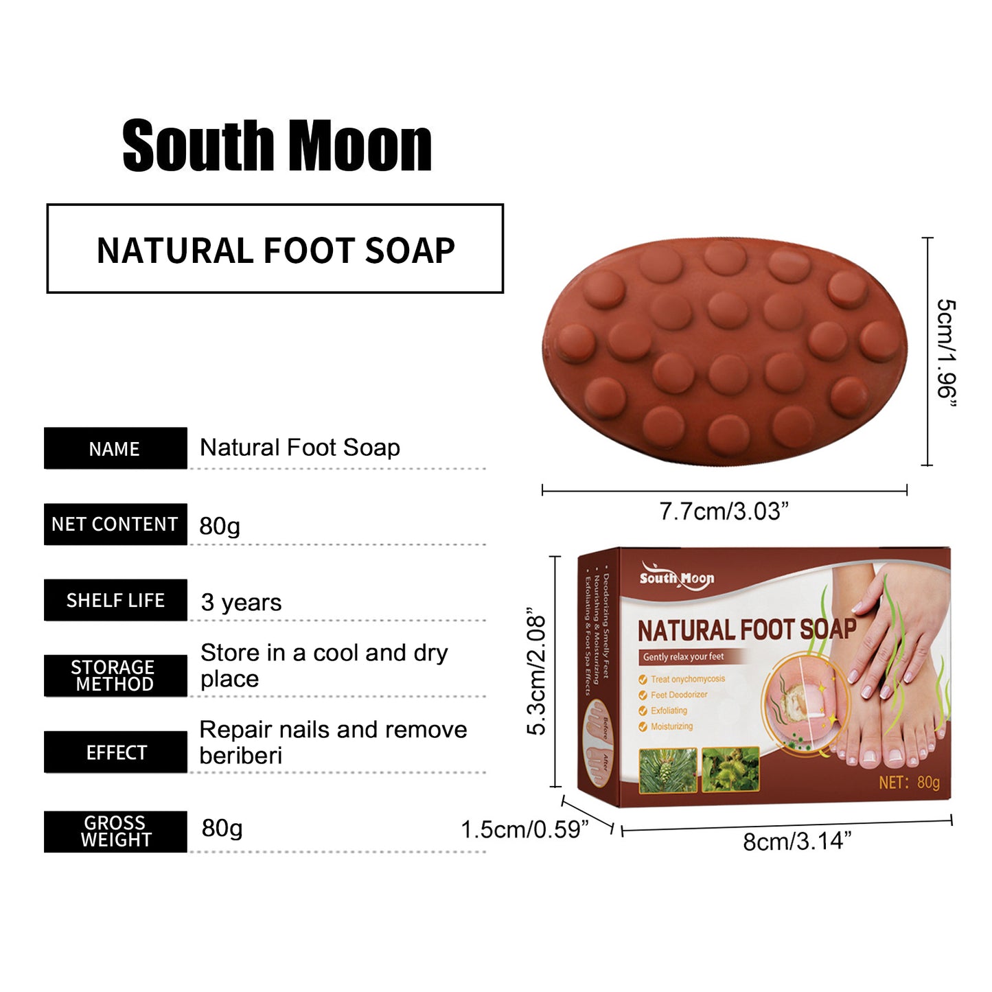 South Moon Foot Care Soap Exfoliating Remove Dead Skin Anti Fungal Calluses Heel Itch Foot Peeling Blister Nail Fungus Treatment(80g)