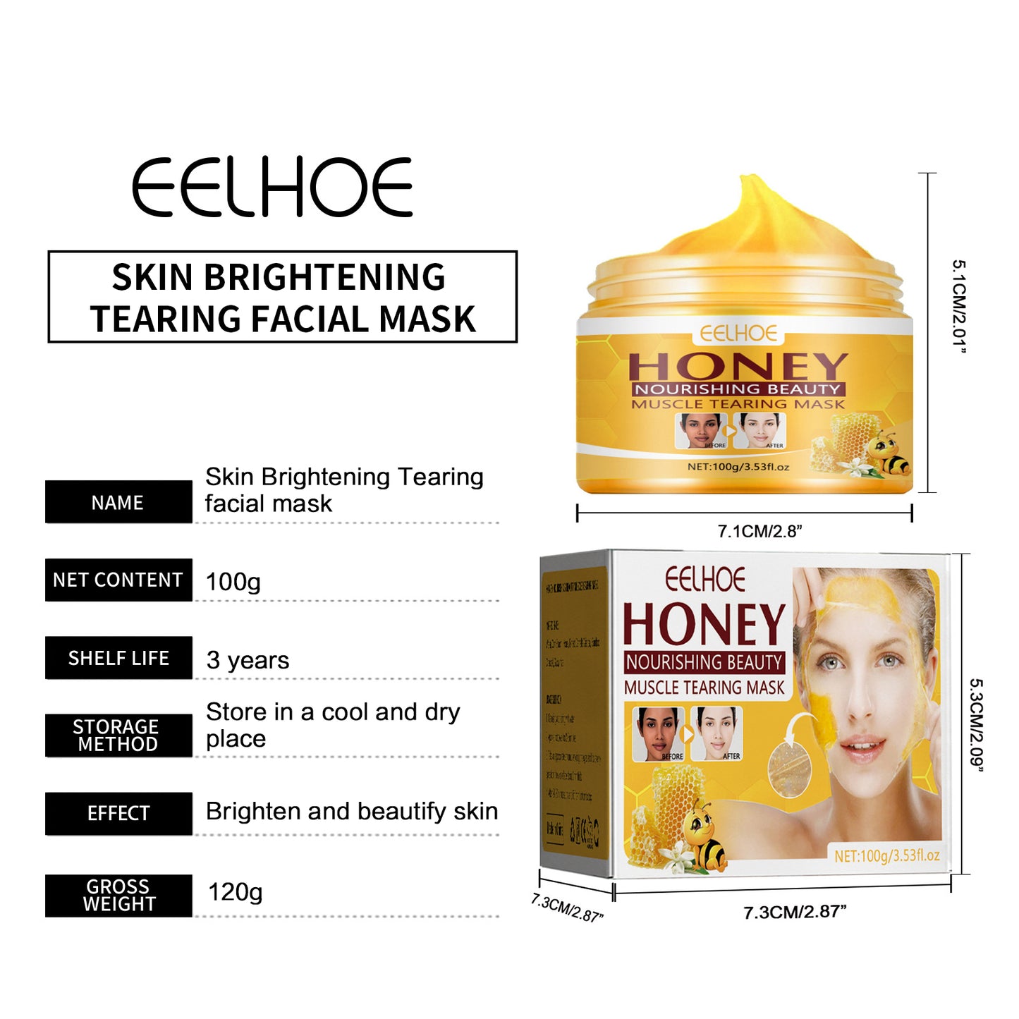 EELHOE Brightening Peel Off Mask Lighten Melanin Remove Blackhead Anti-Wrinkle Lifting Firming Whitening Freckle Face Tear Mask(100g)