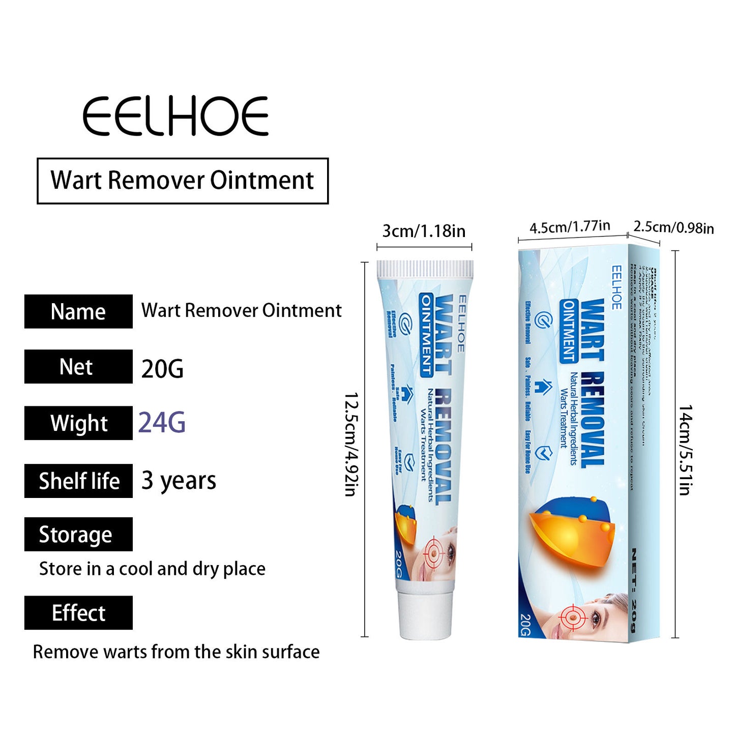 EELHOE 20g Wart Removal Cream for Face, Hand, Armpit and Foot Wart Removal Body Care