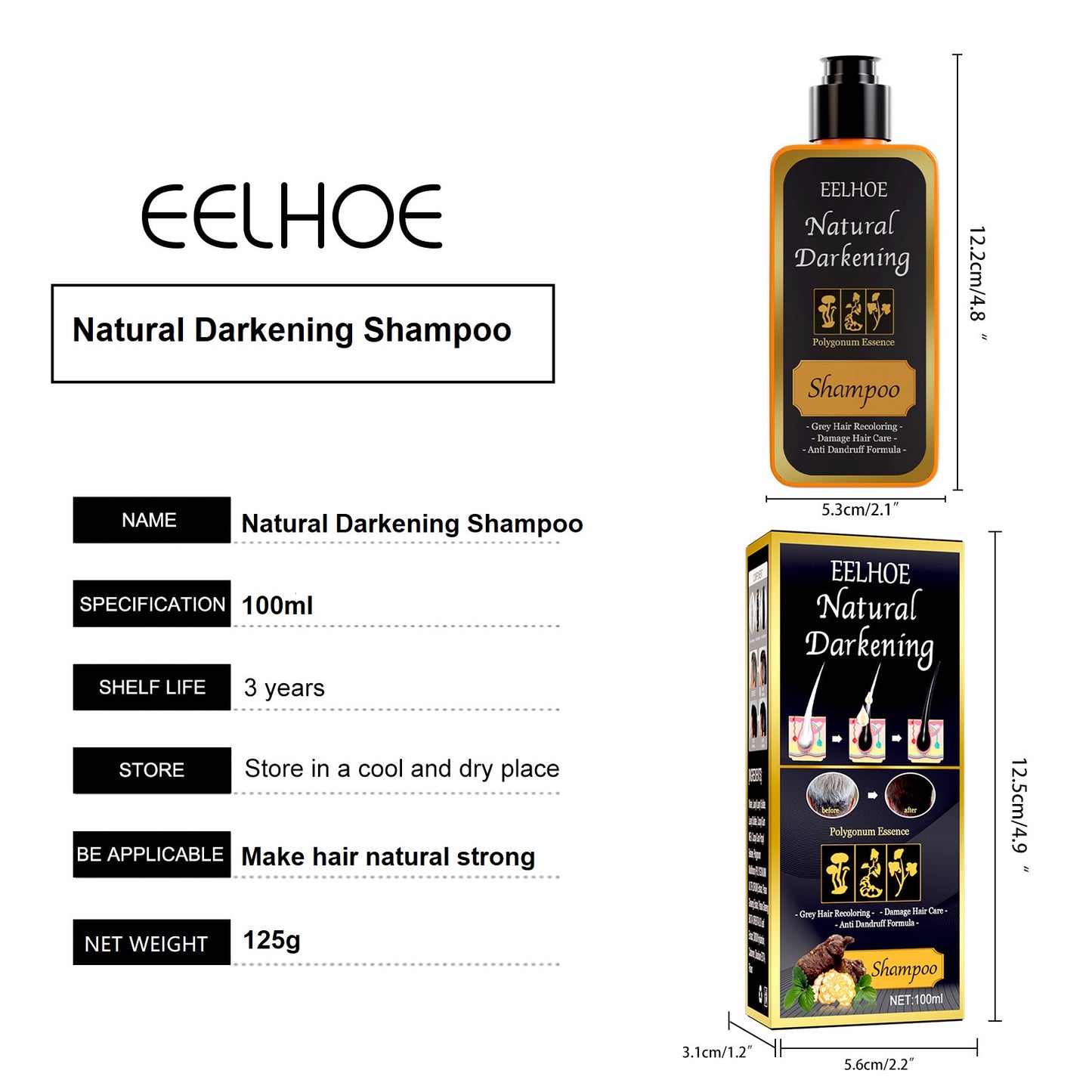 EELHOE Polygonum Multiflorum Shampoo to Remove Dandruff, Relieve Itching and Prevent Hair Loss