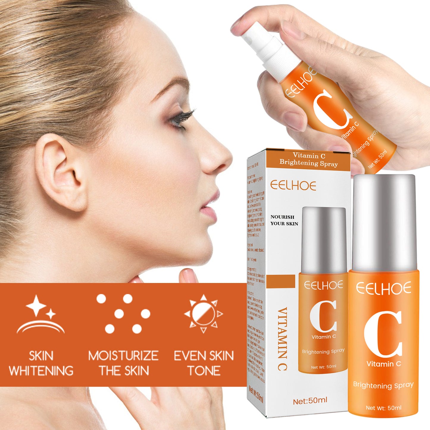 EELHOE Vitamin C Moisturizing Spray Hydrating Moisturizing Skin Lightening Acne Blemish Rejuvenating Whitening Spray(50ml)