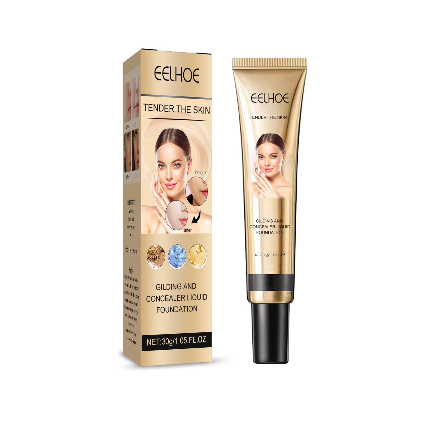 EELHOE Concealer Liquid Foundation Oil Control Brightening Waterproof, Sweat-proof, Natural Makeup