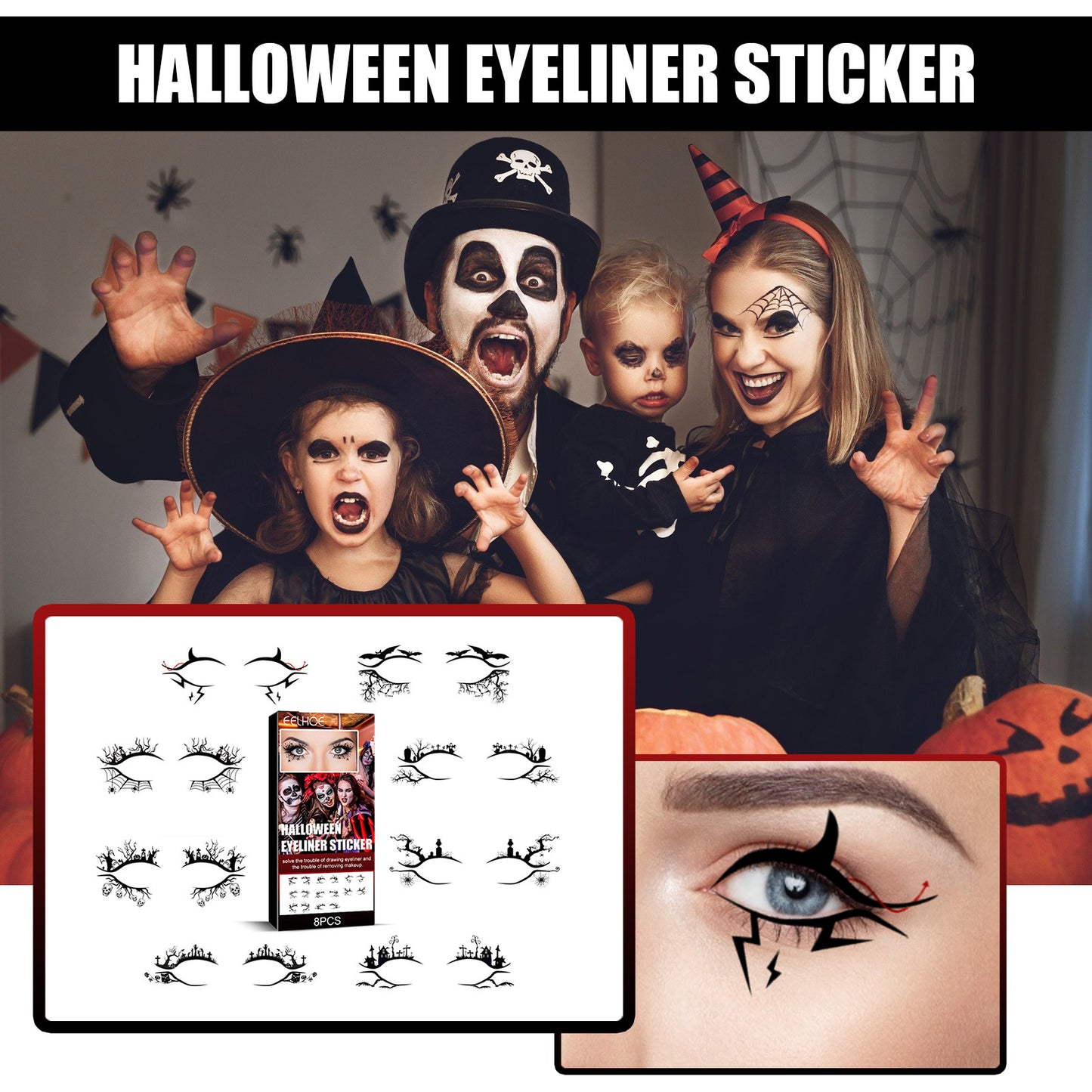 EELHOE Eye shadow Tattoo Sticker   Halloween Temporary Eye Shadow Tattoos  for Women Eye Decoration Halloween Parties