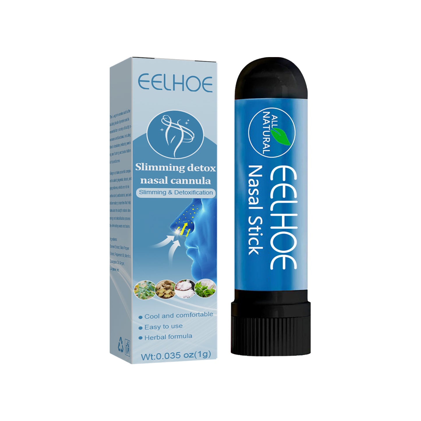 EELHOE Slimming Detox Nasal Cannula Stick Nose Inhaler Cream Refreshing Cool Body Sculpting Tighten Thigh Muscles Herbal Essential Oil