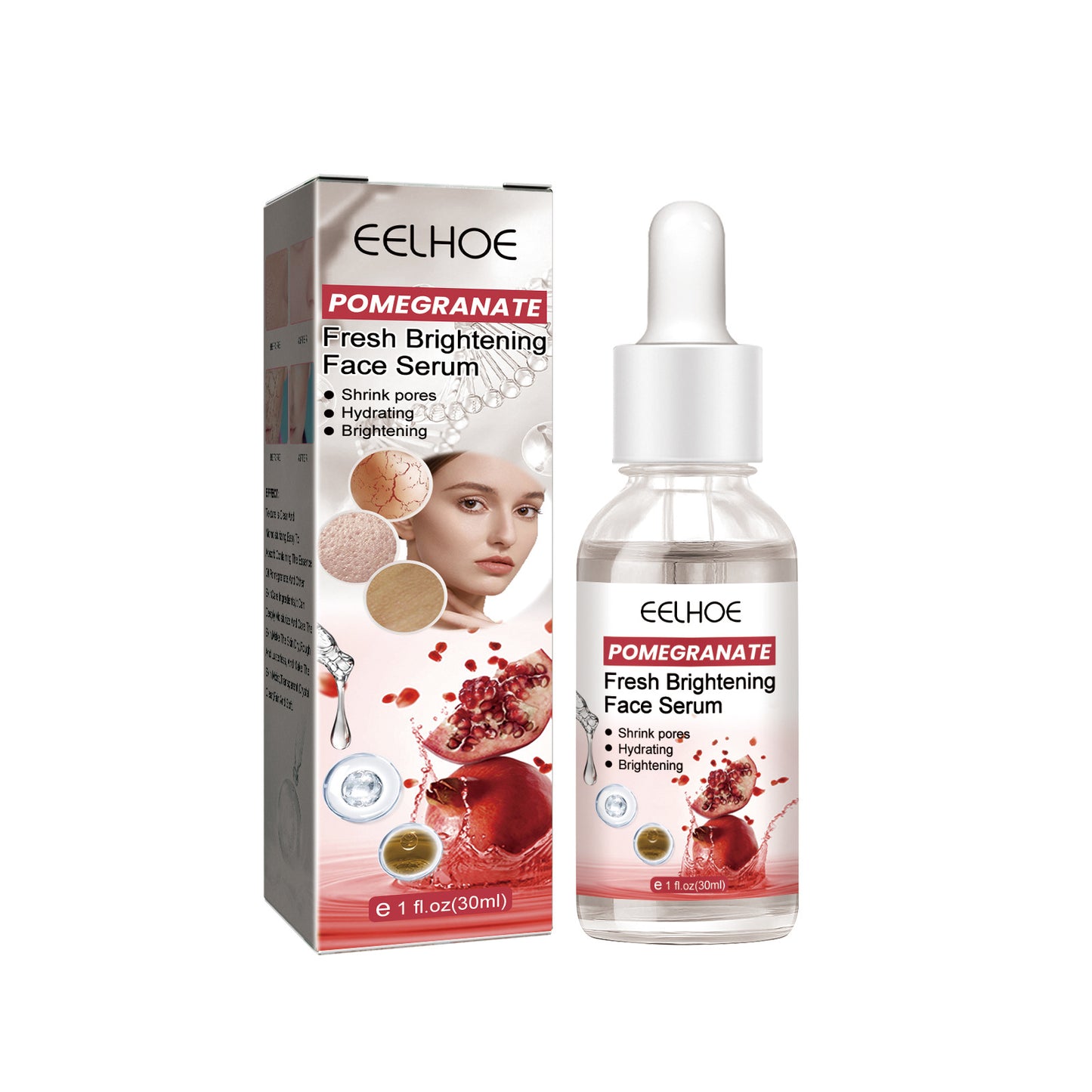 EELHOE Brightening Serum for Face Moisturizing Removes Dullness Skin Improves Roughness Eliminates Puffiness Pomegranate Essence(30ml)