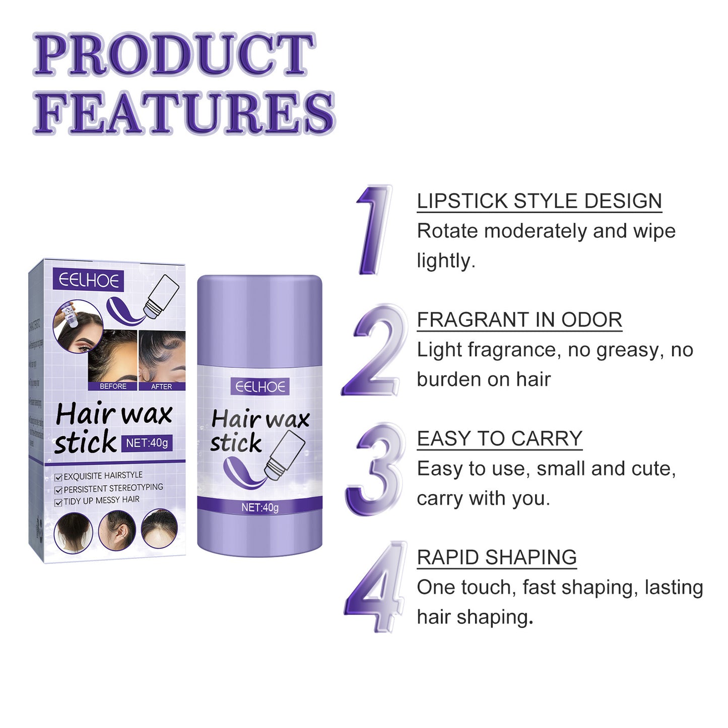 EELHOE Hair Wax Stick for Women Styling Frizz Fixed Fluffy Gel Perfect Line Professional Long Lasting Strong Hair Hold Cream