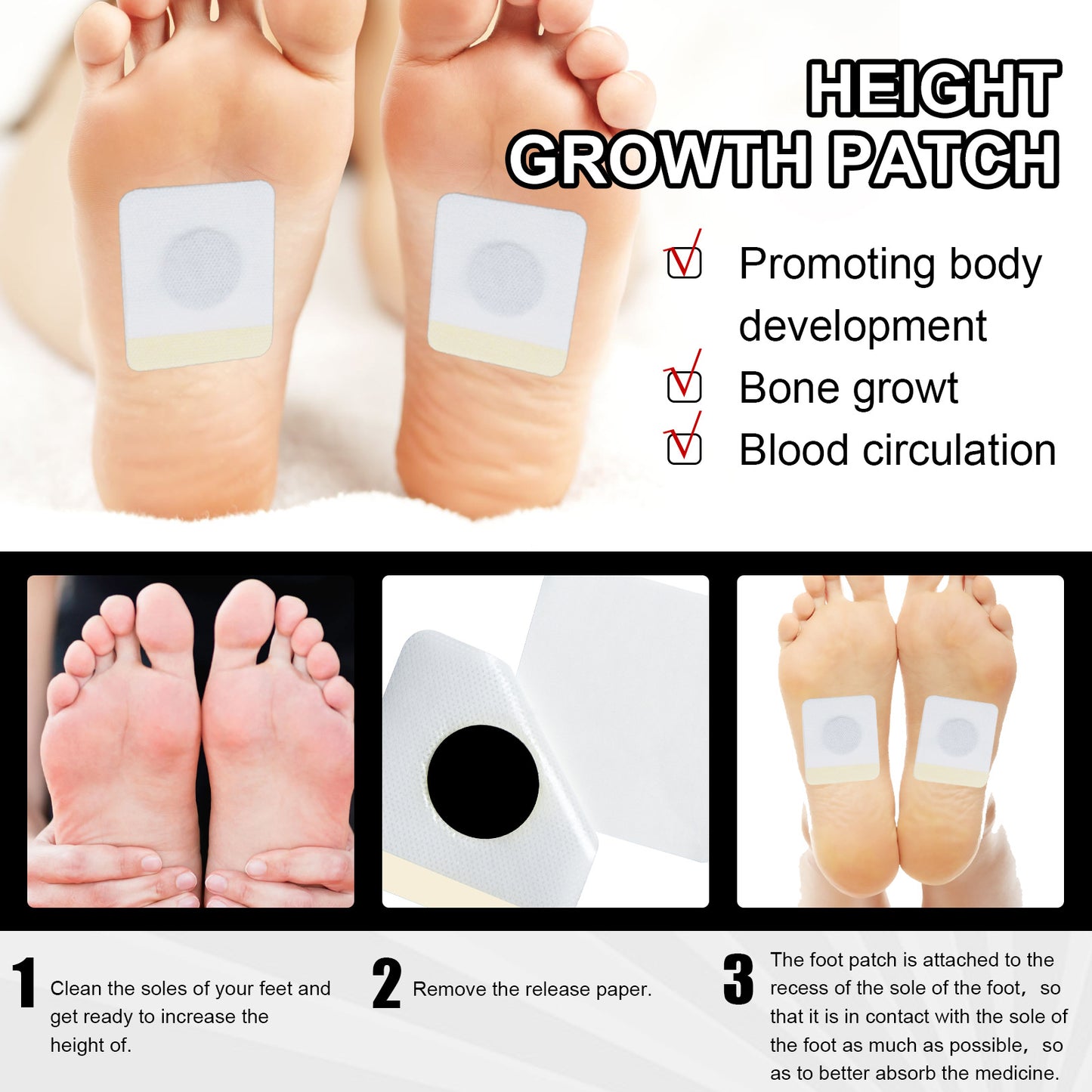 EELHOE Foot Patch for Adult and Child Height Enhancer Treatment Grow Stimulates Bone (10PCS)