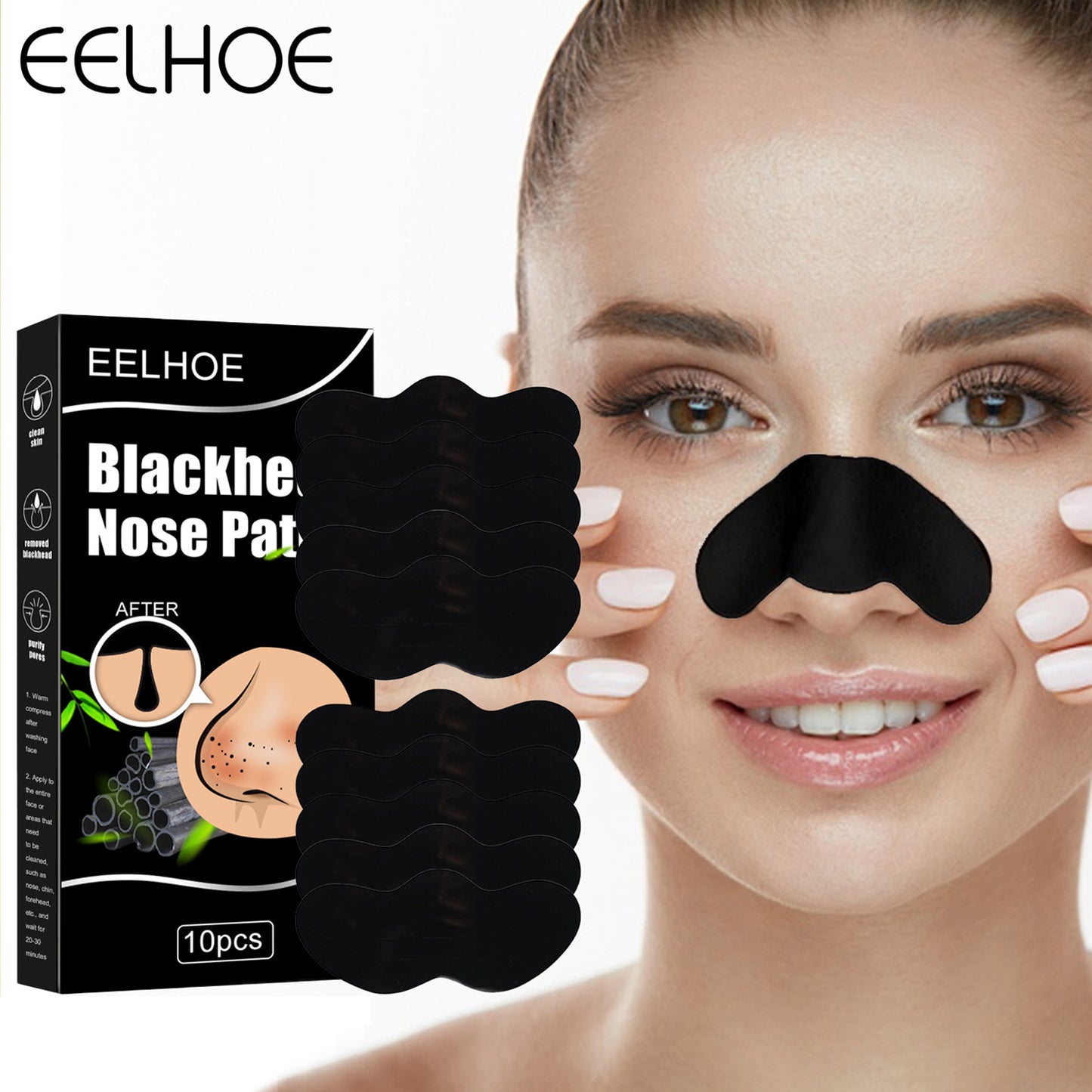 EELHOE Nose Mask Stick Bamboo Charcoal Blackheads Cleansing Pore Removal (10 PCS)