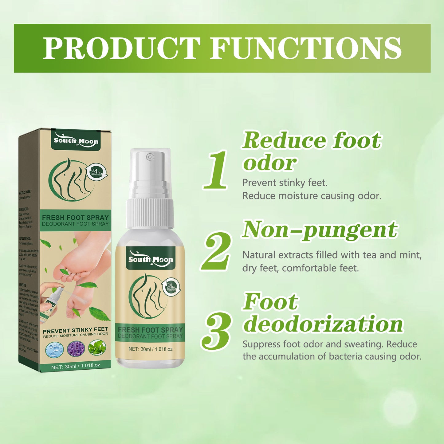 South Moon Foot Treatment Spray Removal Fungal Onychomycosis Odor Sweat Anti-Itching Antibacterial Spray(30ml)