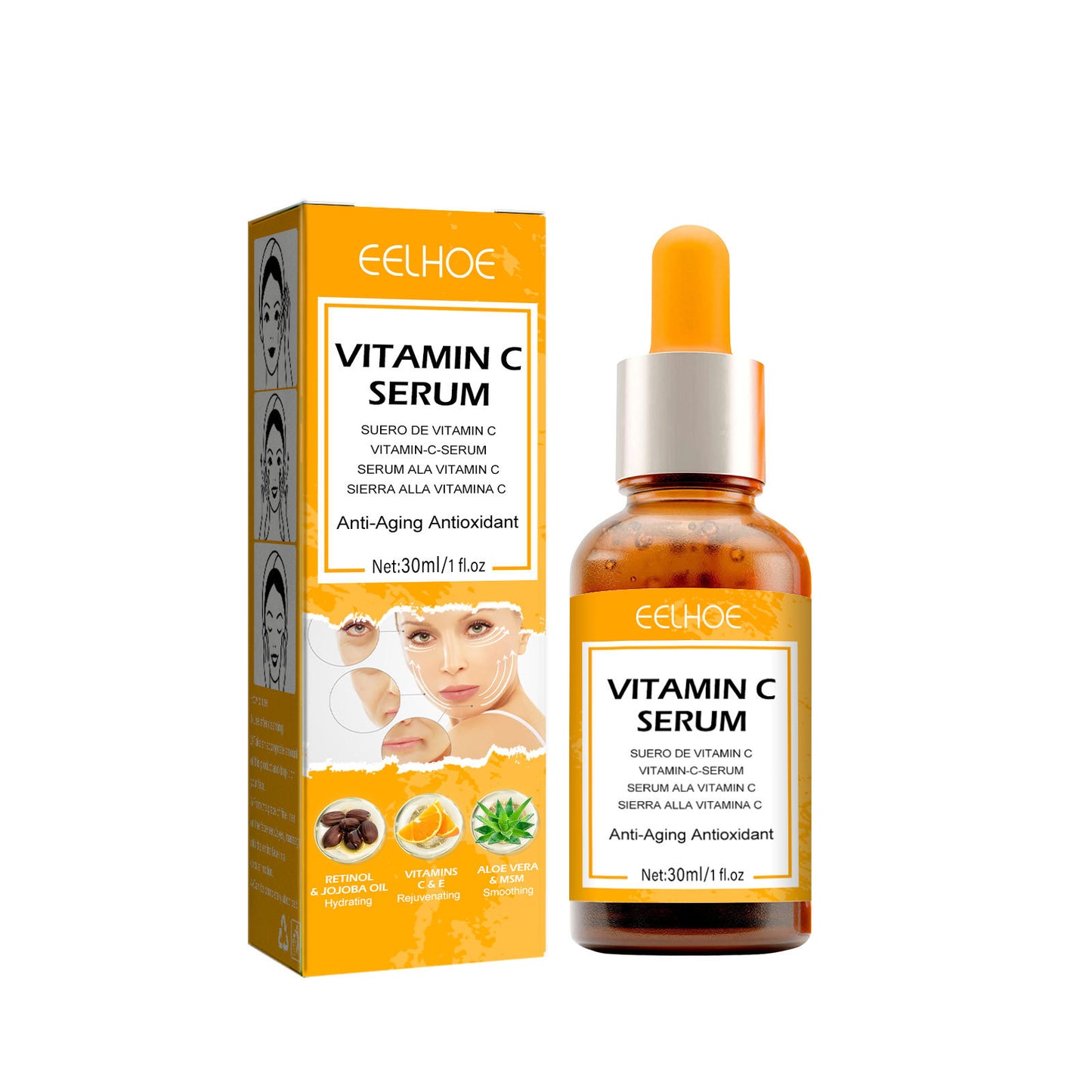 EELHOE Anti Aging Vitamin C Serum for Face Skin Purifying Essence Lifting Fine Line Improve Roughness Antioxidant Wrinkle Removal Serum(30ml)